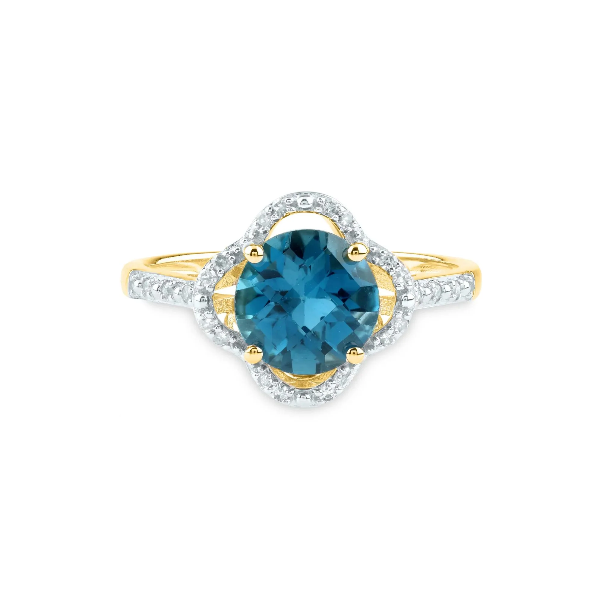 1/10 CT. Tw. Checkerboard-Cut London Blue Topaz Ring 10K Yellow Gold Size 7 2mm