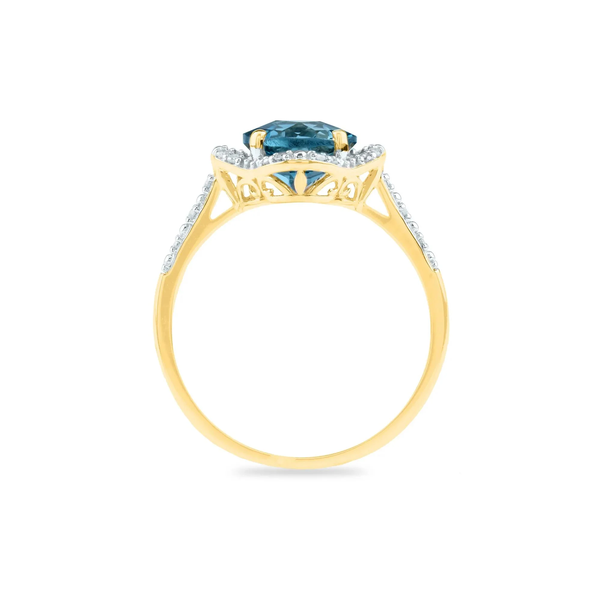 1/10 CT. Tw. Checkerboard-Cut London Blue Topaz Ring 10K Yellow Gold Size 7 2mm - Image 2