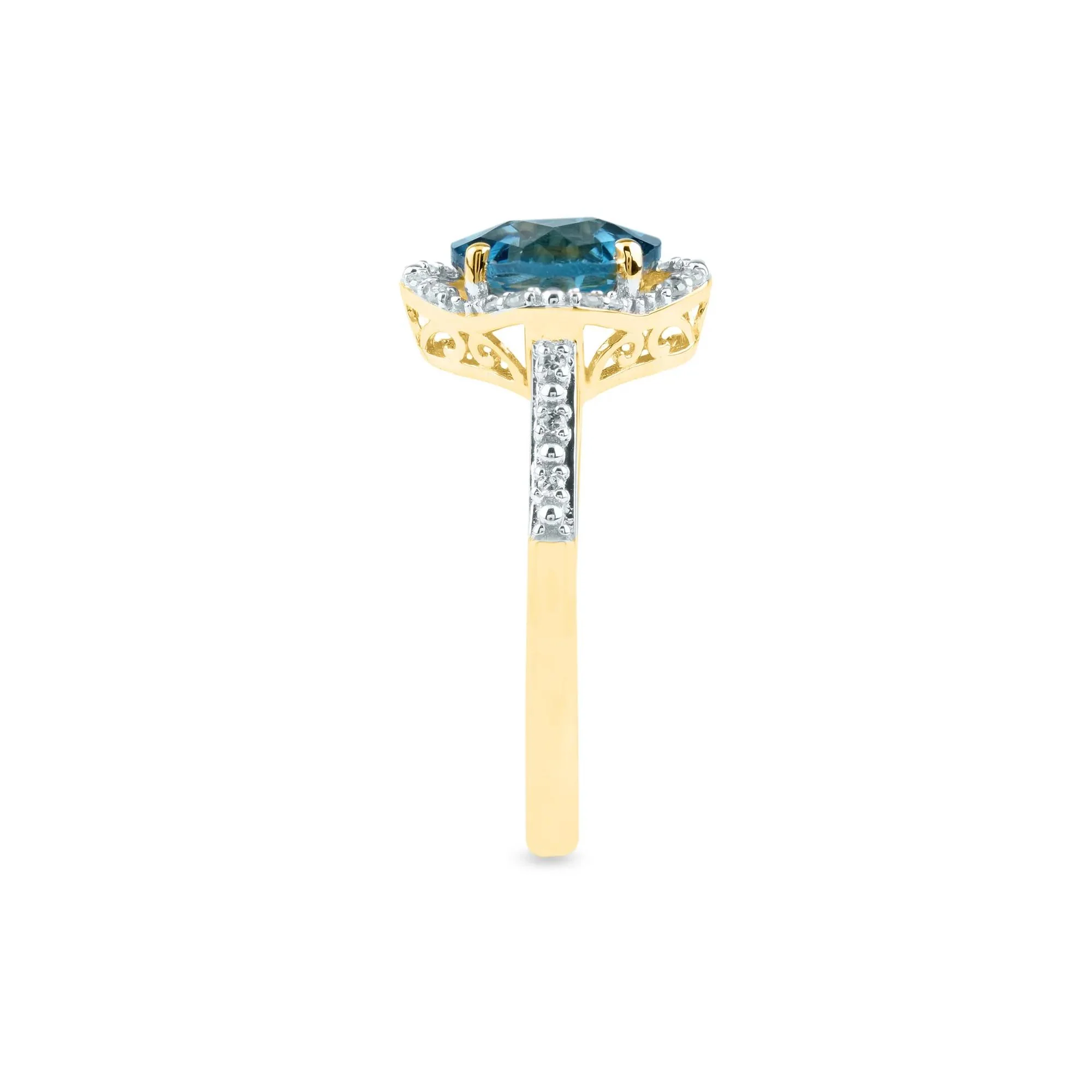 1/10 CT. Tw. Checkerboard-Cut London Blue Topaz Ring 10K Yellow Gold Size 9 2mm - Image 3