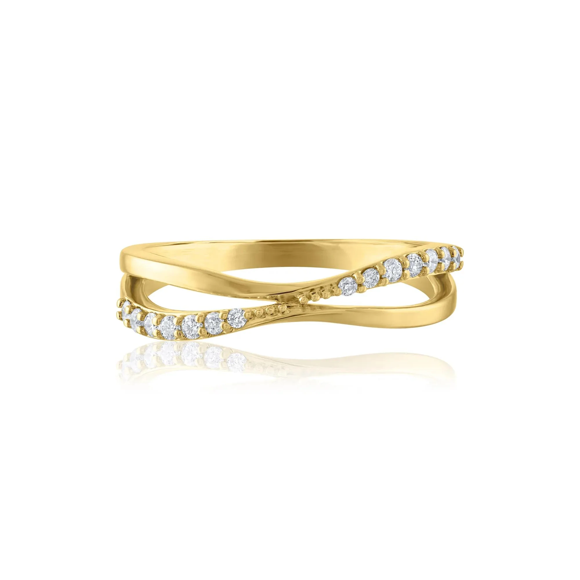 1/7 CT. Tw. Diamond Crossover Band Ring 14K Yellow Gold Round Brilliant Cut Size 7
