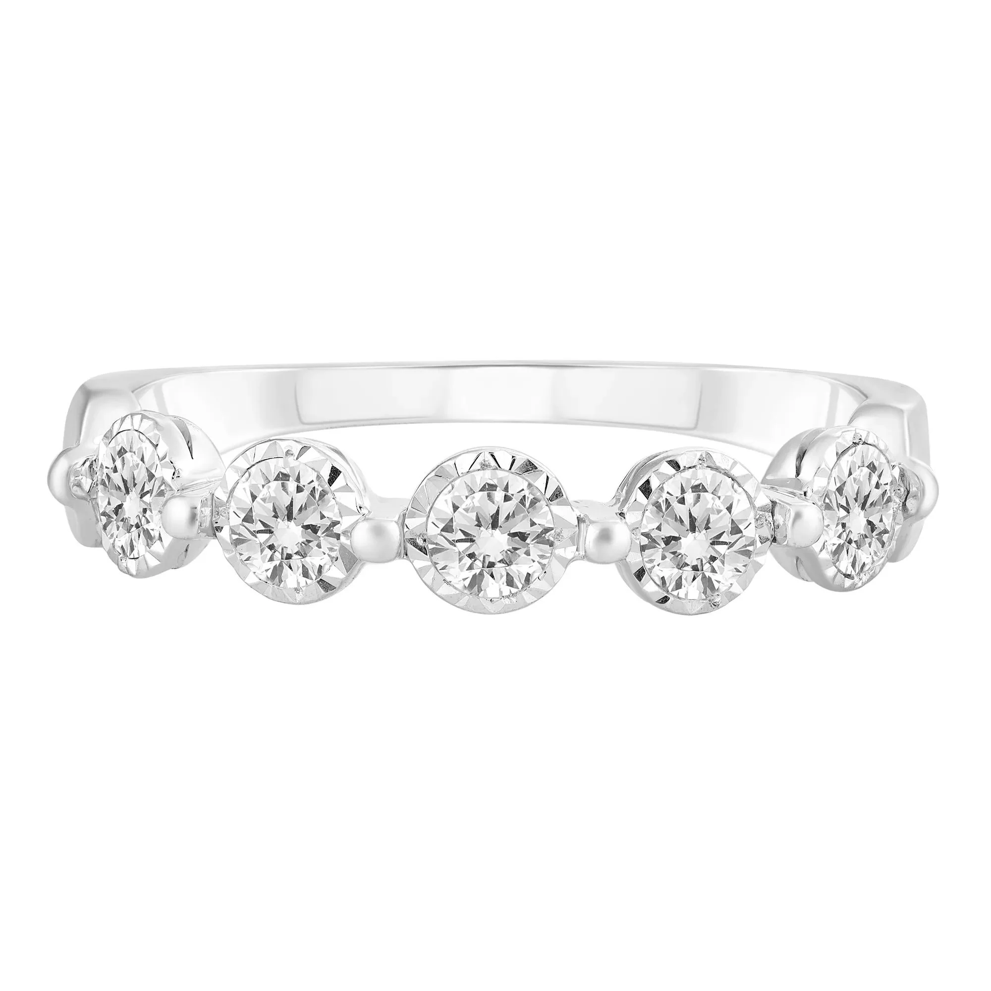 1/2 CT. Tw. Diamond Wedding Band Ring 10K White Gold Round Brilliant Cut Size 7