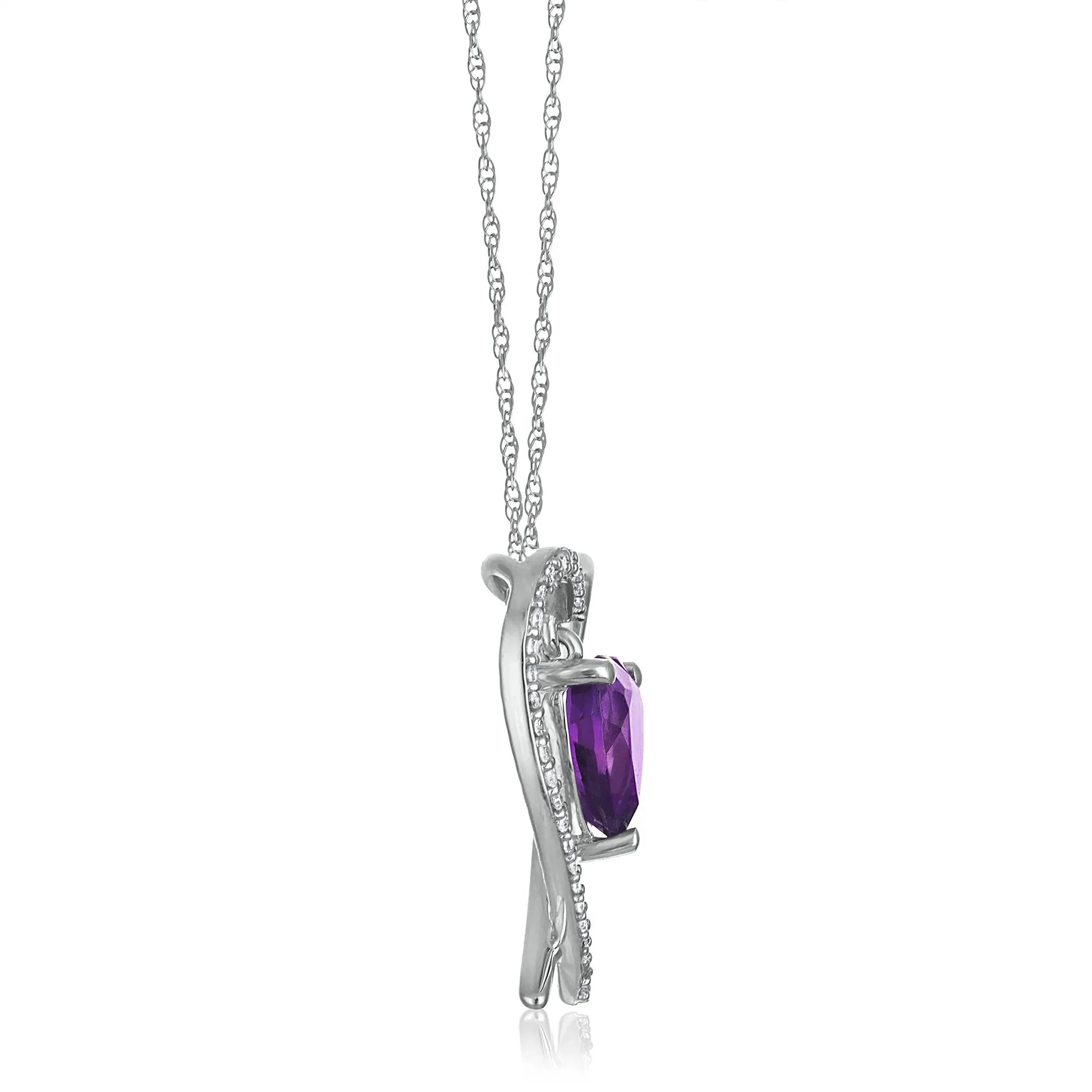 Amethyst and Diamond Accent Heart Pendant Necklace 10K White Gold Size 18" - Image 2