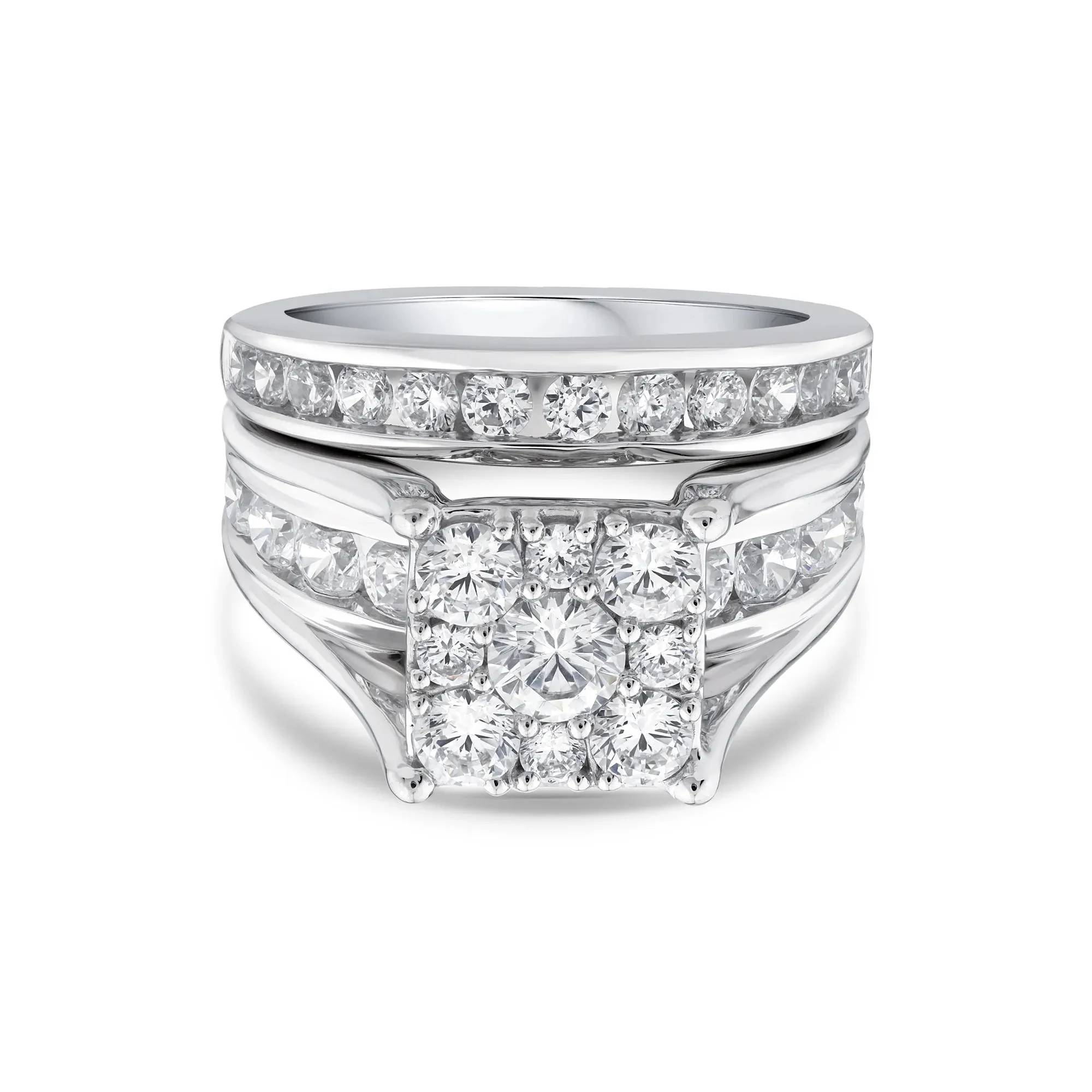 3 CT. Tw. Composite Lab Grown Diamond Engagement Set 10K White Gold Ring Round Brilliant Cut Size 7.5 2mm