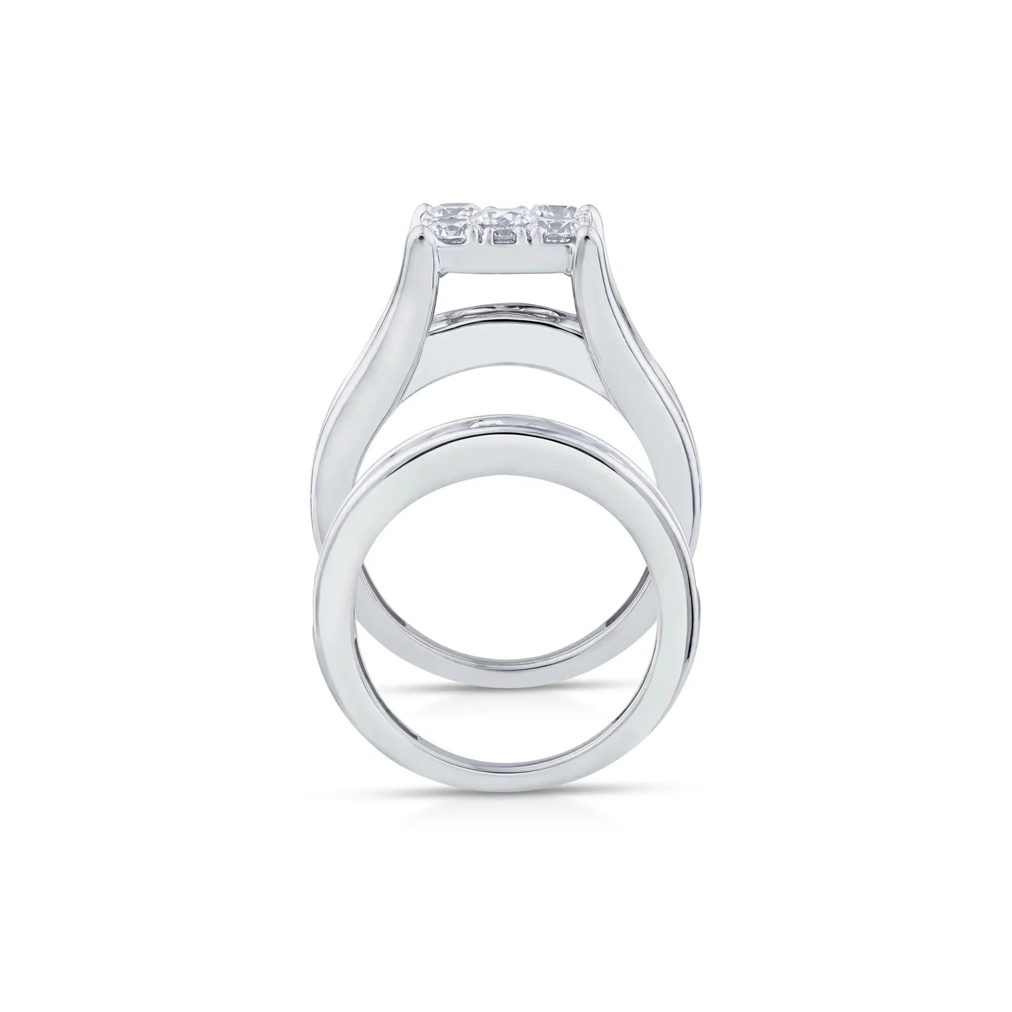 3 CT. Tw. Composite Lab Grown Diamond Engagement Set 10K White Gold Ring Round Brilliant Cut Size 8 2mm - Image 2