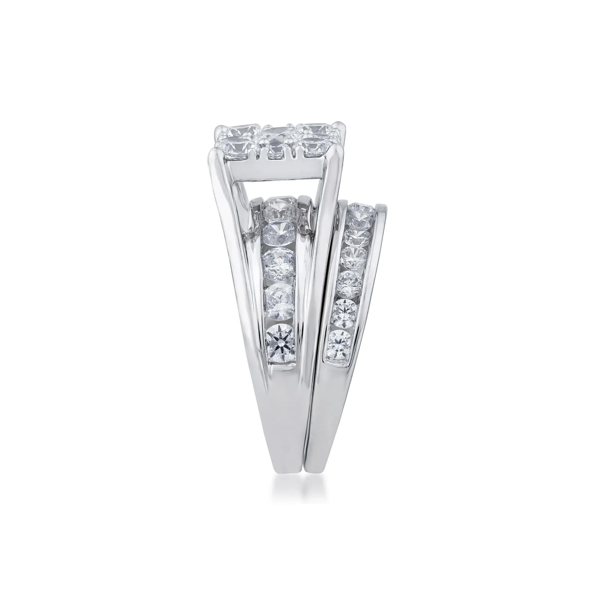 3 CT. Tw. Composite Lab Grown Diamond Engagement Set 10K White Gold Ring Round Brilliant Cut Size 9 2mm - Image 3