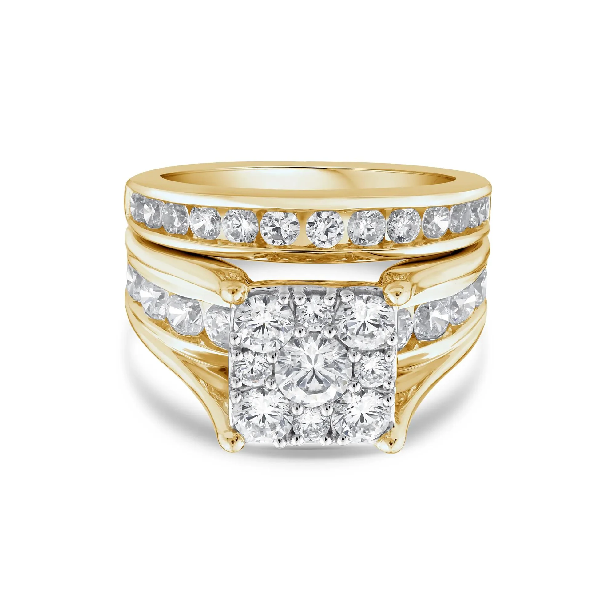 3 CT. Tw. Composite Lab Grown Diamond Engagement Set 10K Yellow Gold Ring Round Brilliant Cut Size 7 2mm