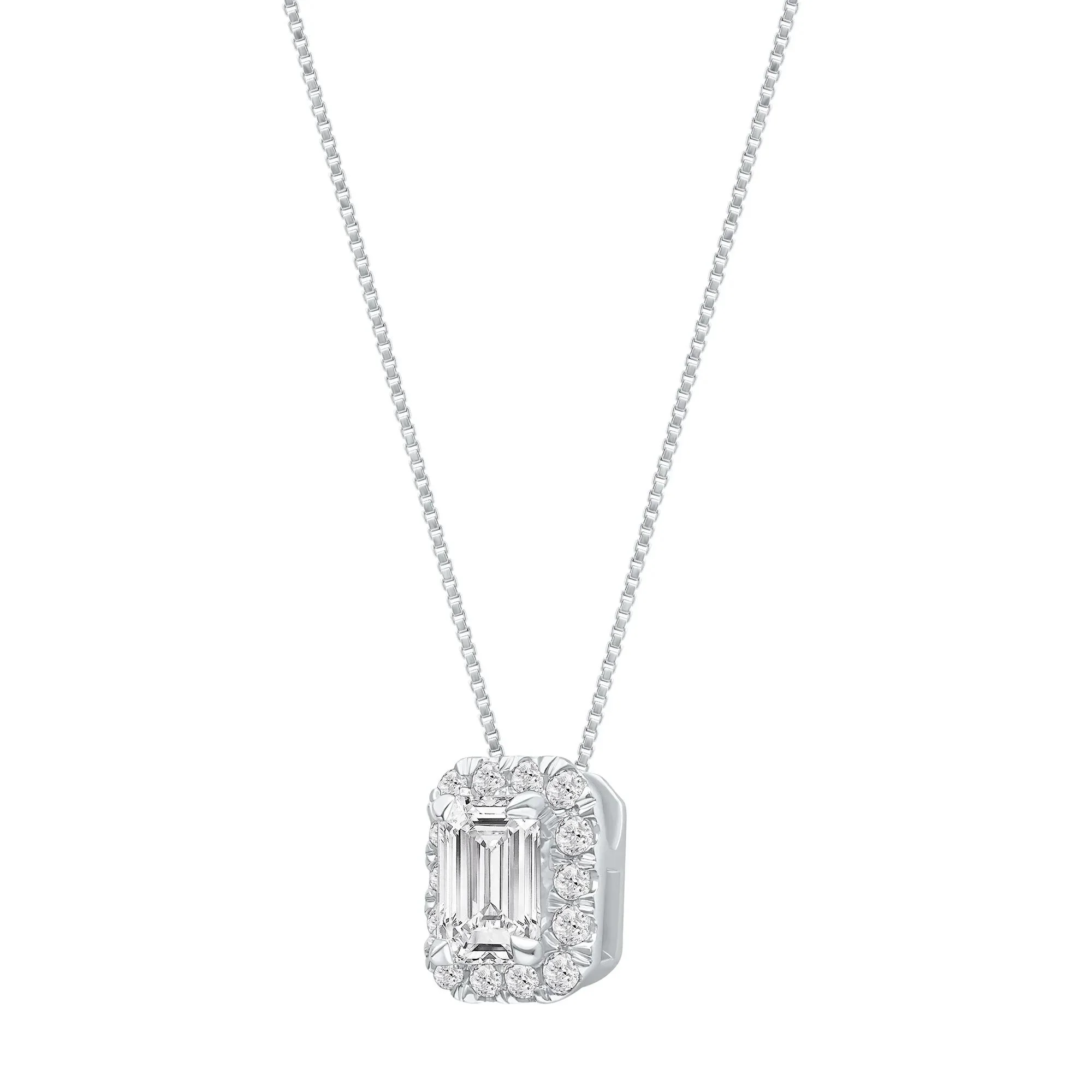 3/4 CT. Tw. Lab Grown Diamond Halo Pendant Necklace 14K White Gold Size 18" - Image 2
