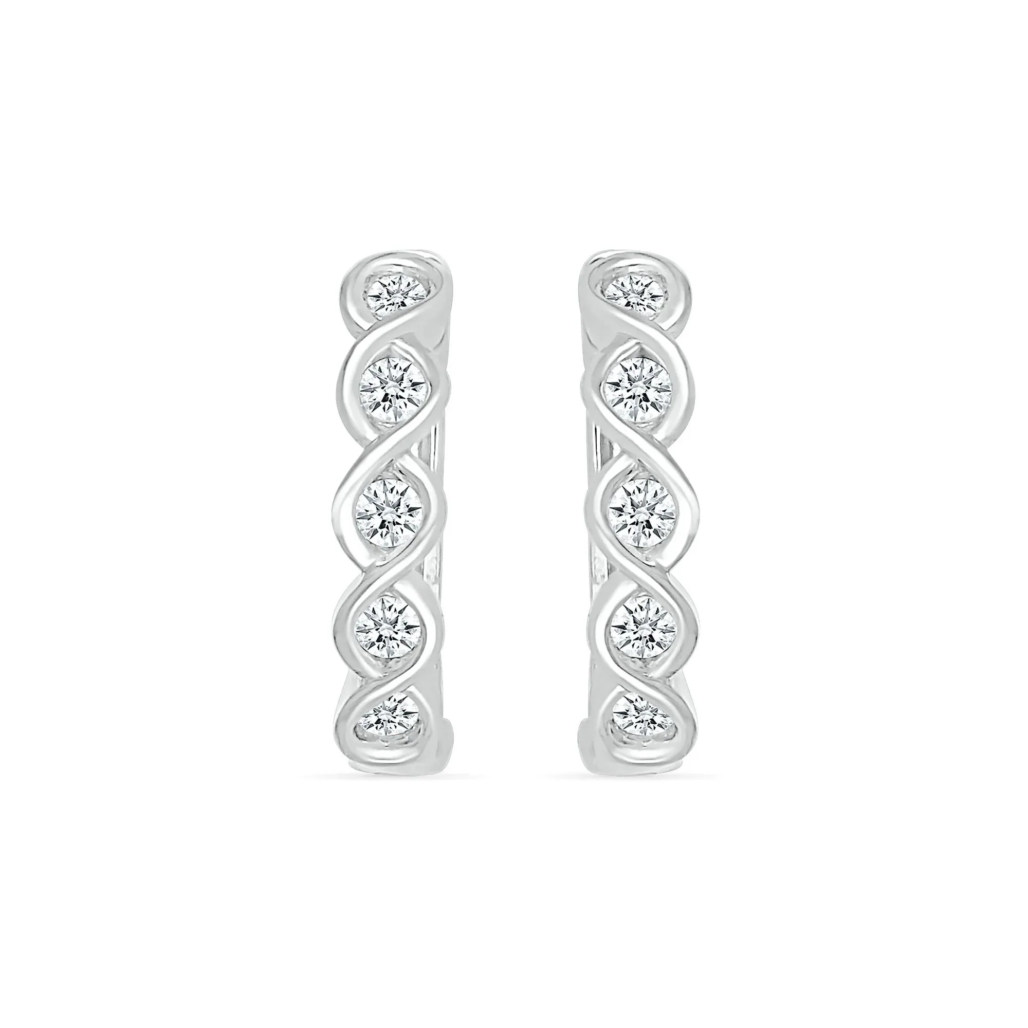 1/5 CT. Tw. Diamond Twist Hoop Earrings 10K White Gold Size 10.00mm - Image 2