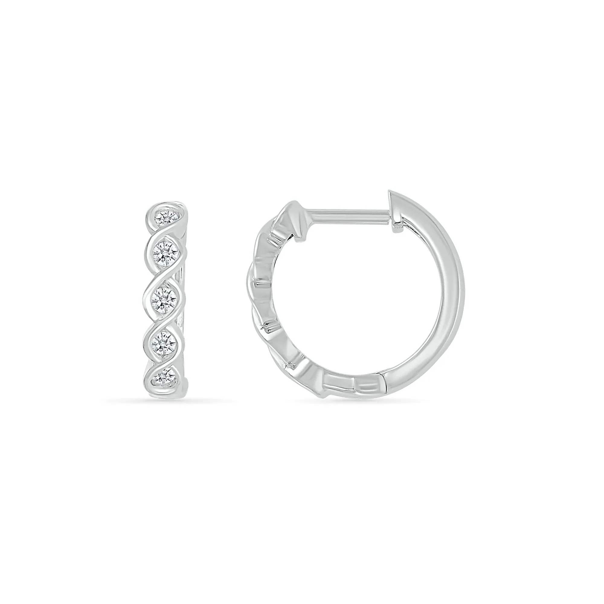 1/5 CT. Tw. Diamond Twist Hoop Earrings 10K White Gold Size 10.00mm - Image 3