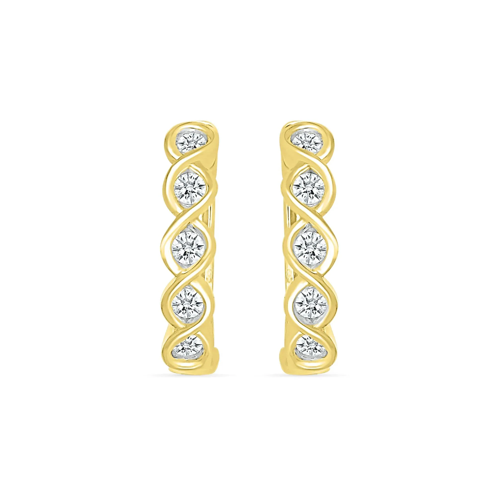 1/5 CT. Tw. Diamond Twist Hoop Earrings 10K Yellow Gold Size 10.00mm - Image 2