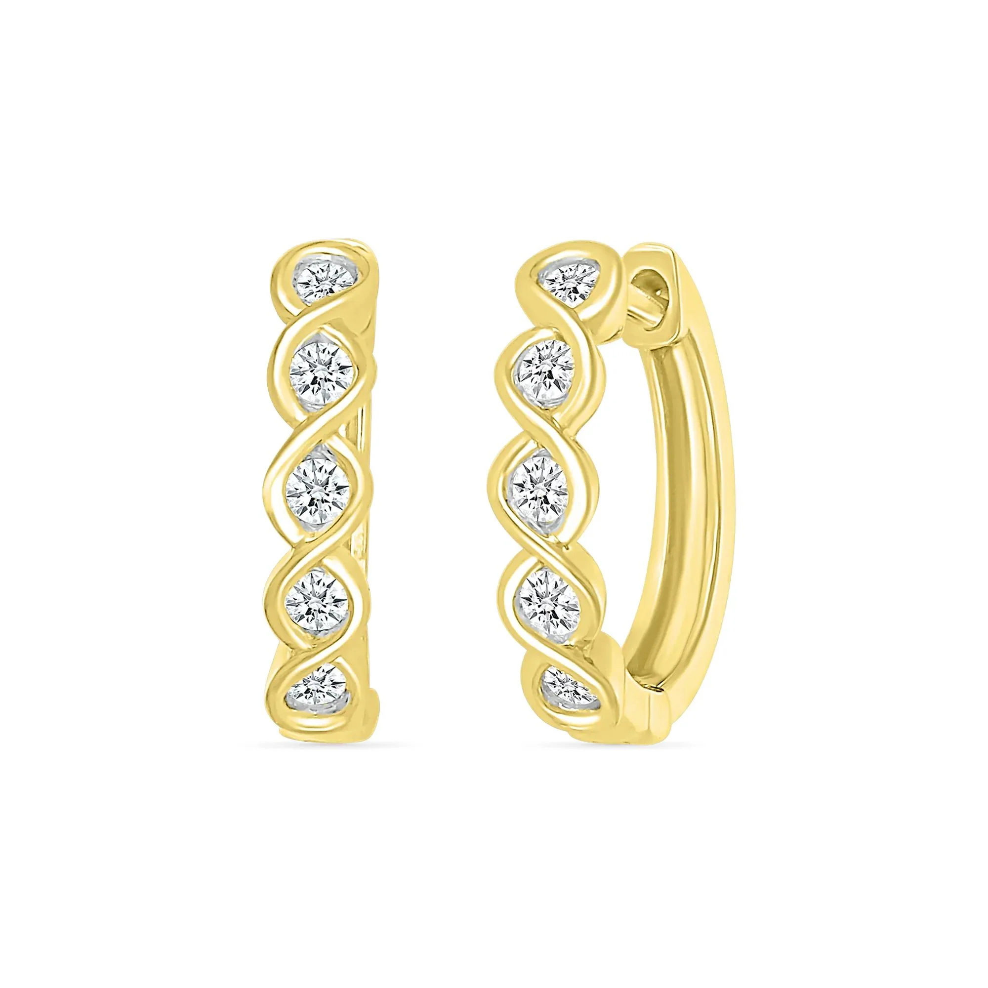 1/5 CT. Tw. Diamond Twist Hoop Earrings 10K Yellow Gold Size 10.00mm - Image 3
