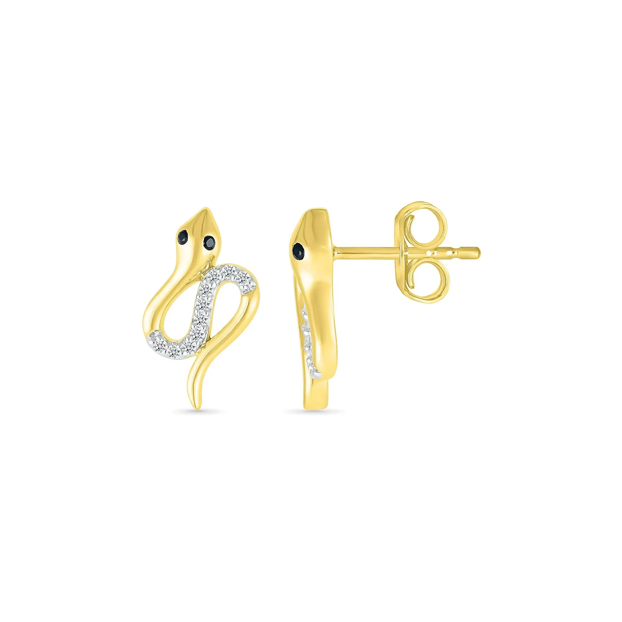 1/10 CT. Tw. Black Diamond Snake Earrings 10K Yellow Gold Size 8.00mm - Image 3