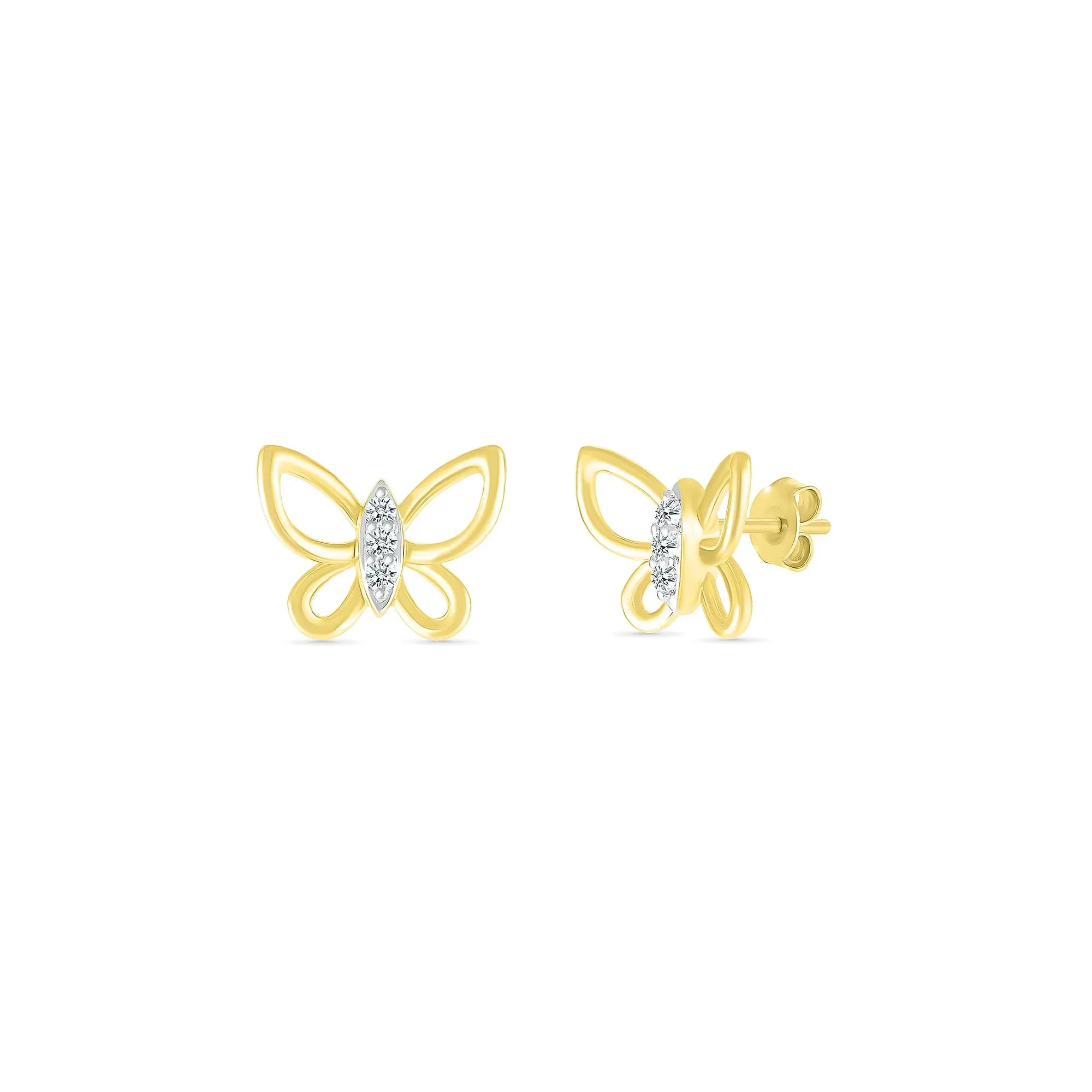Diamond Accent Butterfly Stud Earrings 10K Yellow Gold Size 10.00mm - Image 2
