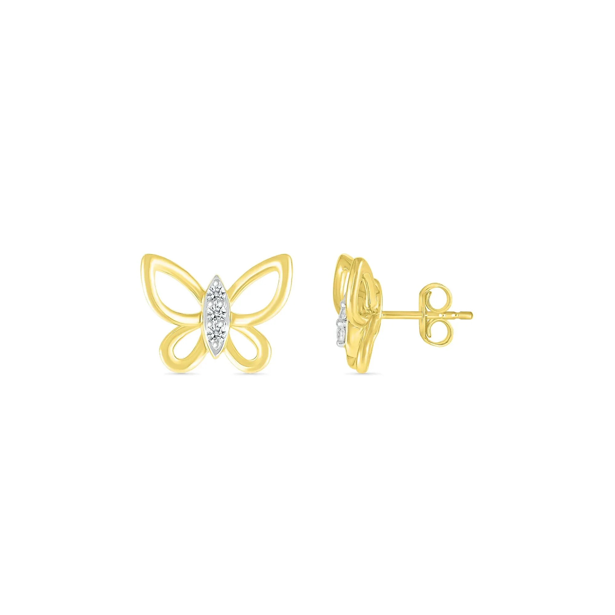 Diamond Accent Butterfly Stud Earrings 10K Yellow Gold Size 10.00mm - Image 3