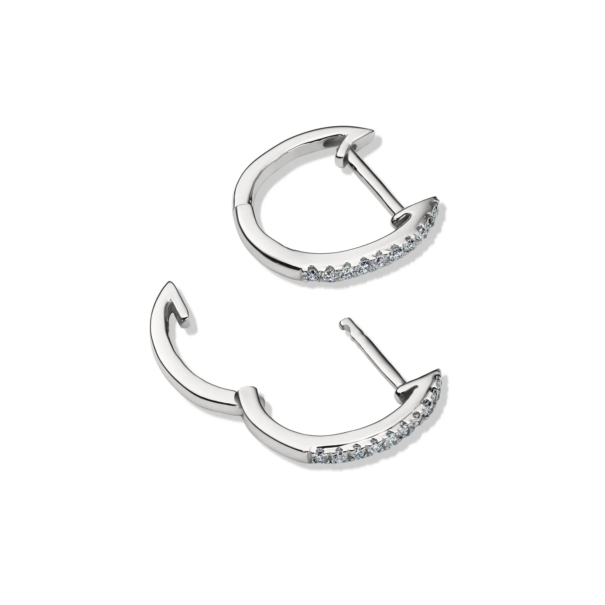 1/10 CT. Tw. Diamond Huggie Hoop Earrings 14K White Gold Size 12.00mm - Image 2