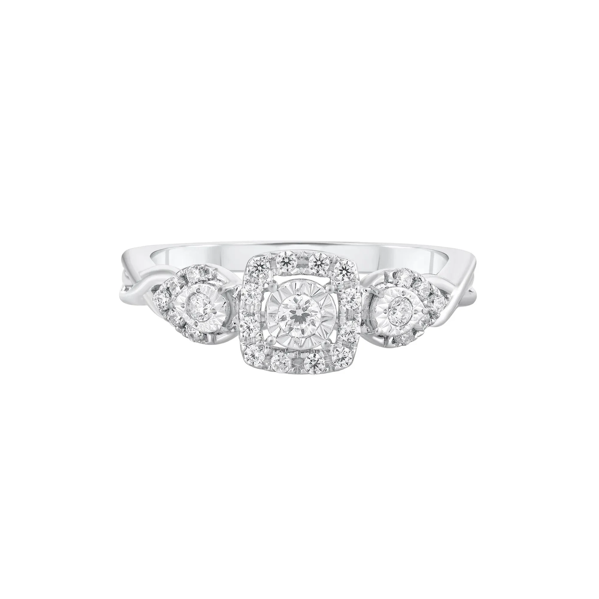 1/4 CT. Tw. Three-Stone Diamond Engagement Ring 10K White Gold Round Brilliant Cut Size 9