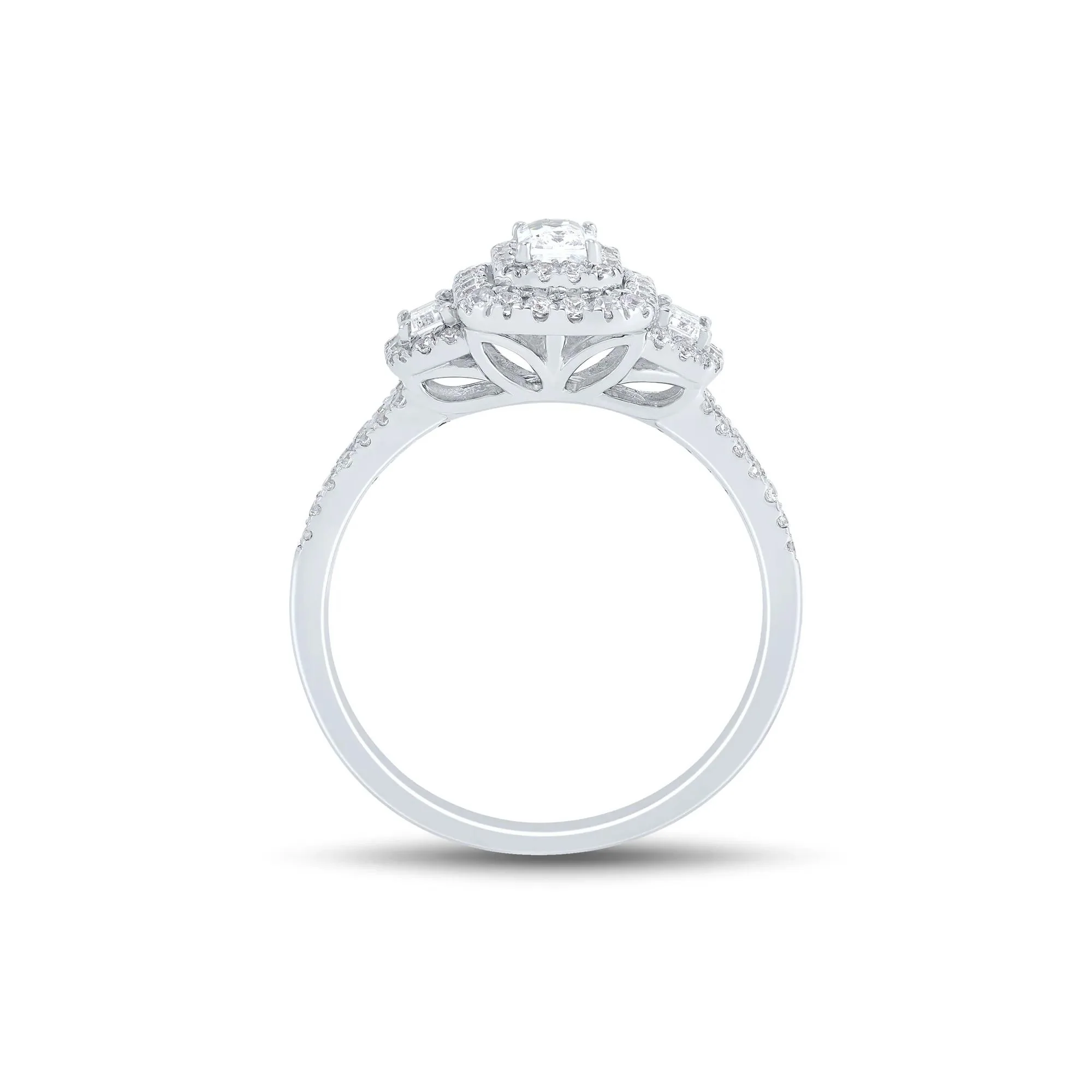 3/4 CT. Tw. Diamond Three-Stone Emerald-Cut Engagement Ring 14K White Gold Round Brilliant Cut Size 6.5 1mm - Image 2