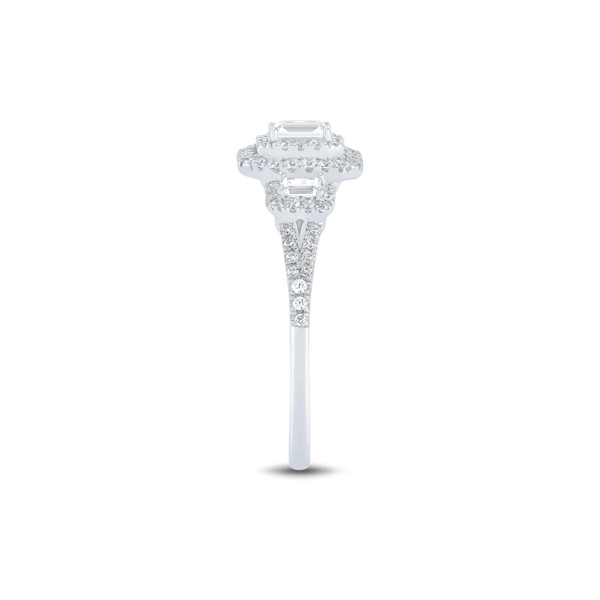 3/4 CT. Tw. Diamond Three-Stone Emerald-Cut Engagement Ring 14K White Gold Round Brilliant Cut Size 6.5 1mm - Image 3