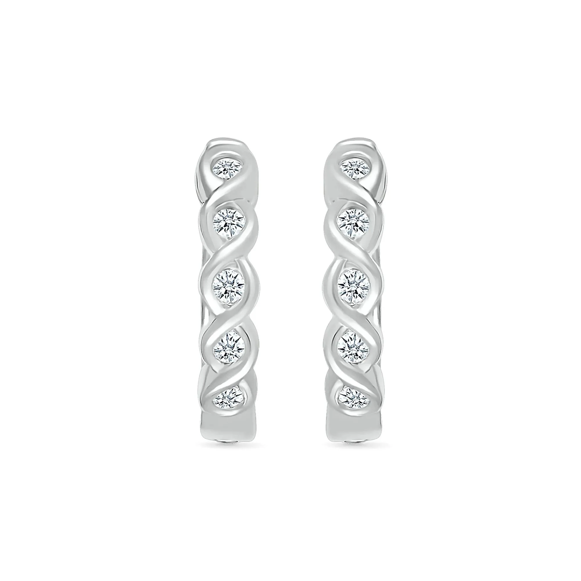 1/10 CT. Tw. Diamond Twist Hoop Earrings 10K White Gold Size 14.00mm - Image 2