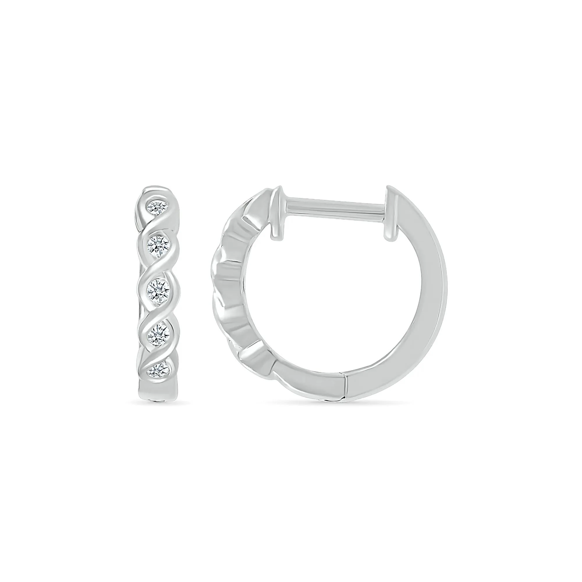 1/10 CT. Tw. Diamond Twist Hoop Earrings 10K White Gold Size 14.00mm - Image 3