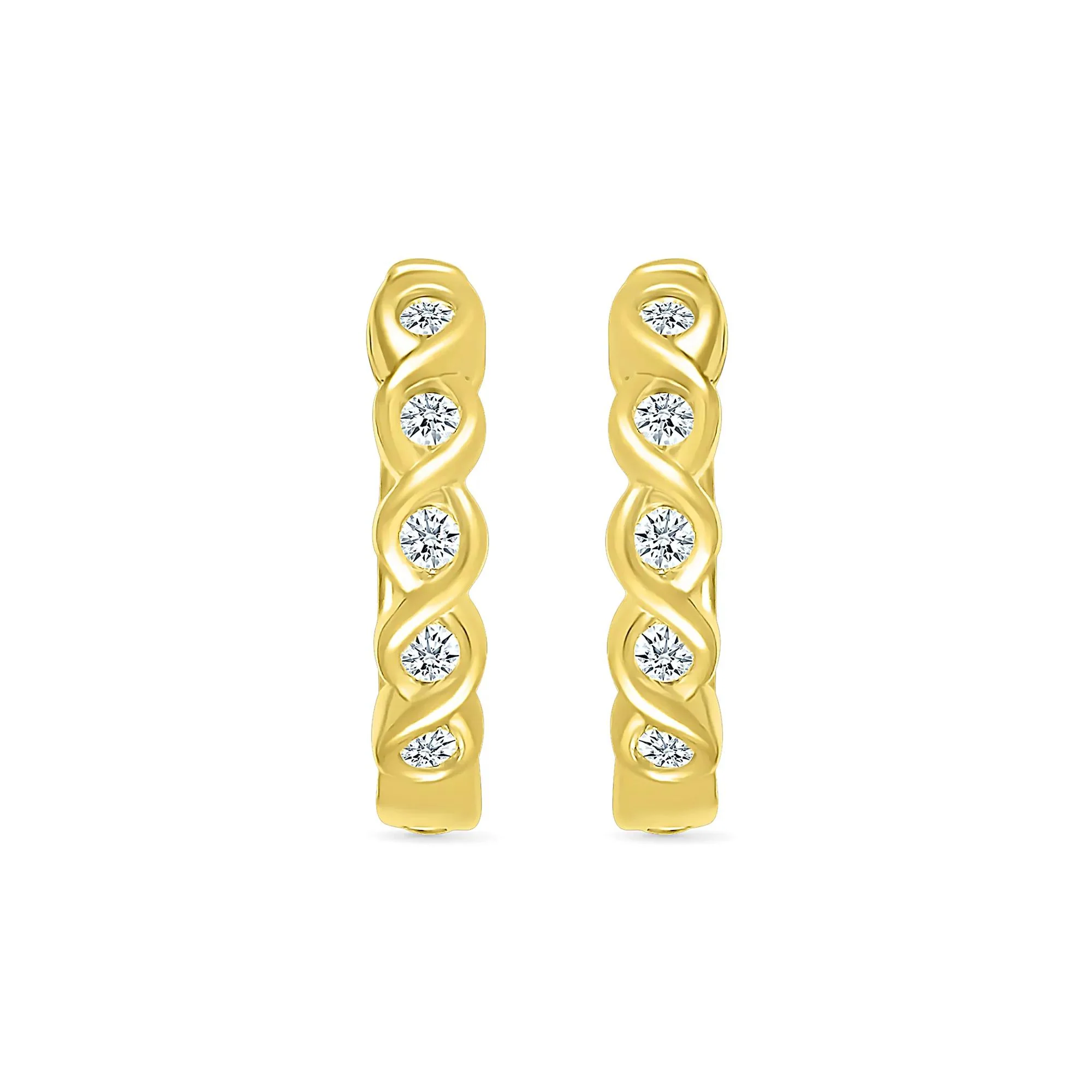 1/10 CT. Tw. Diamond Twist Hoop Earrings 10K Yellow Gold Size 14.00mm - Image 2
