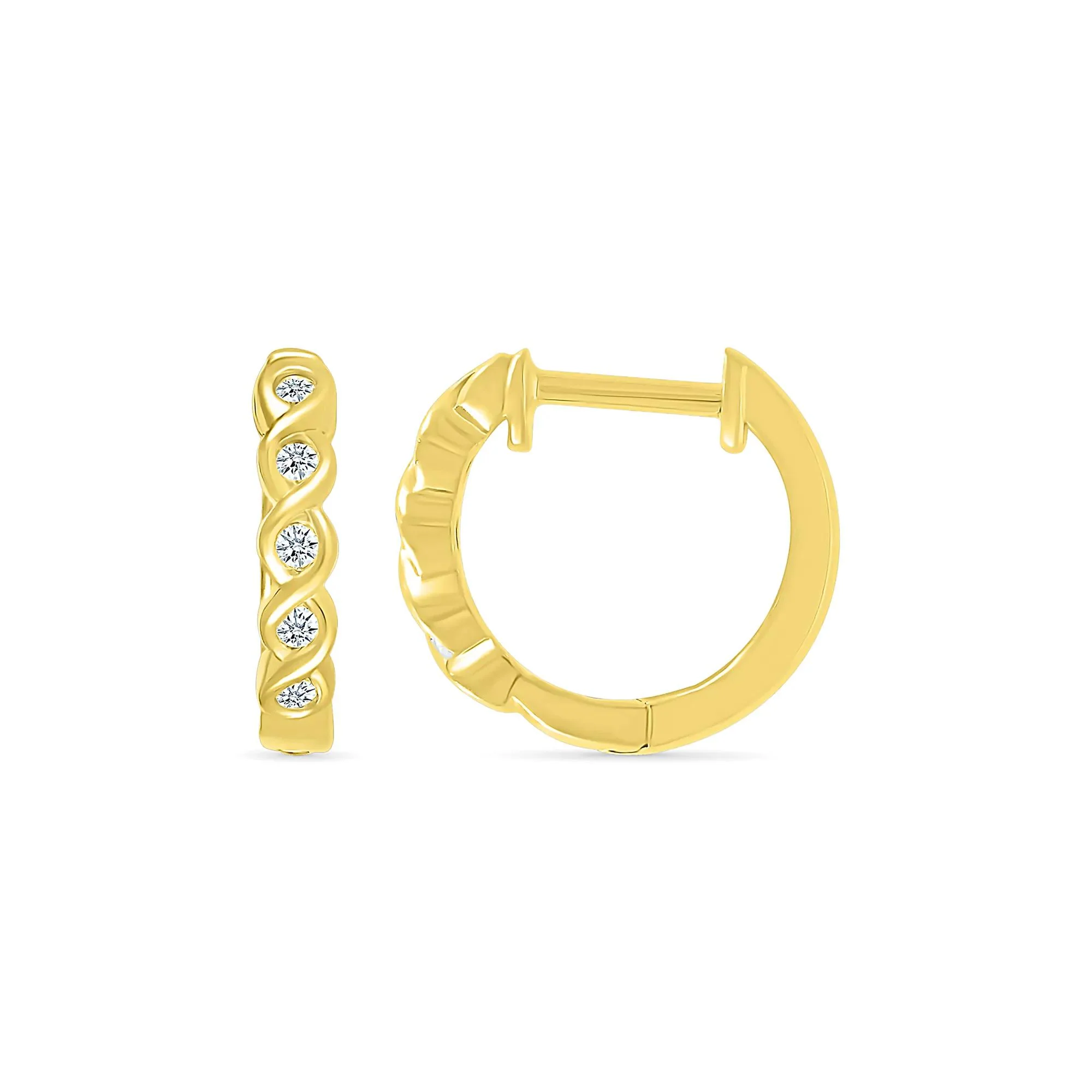 1/10 CT. Tw. Diamond Twist Hoop Earrings 10K Yellow Gold Size 14.00mm - Image 3