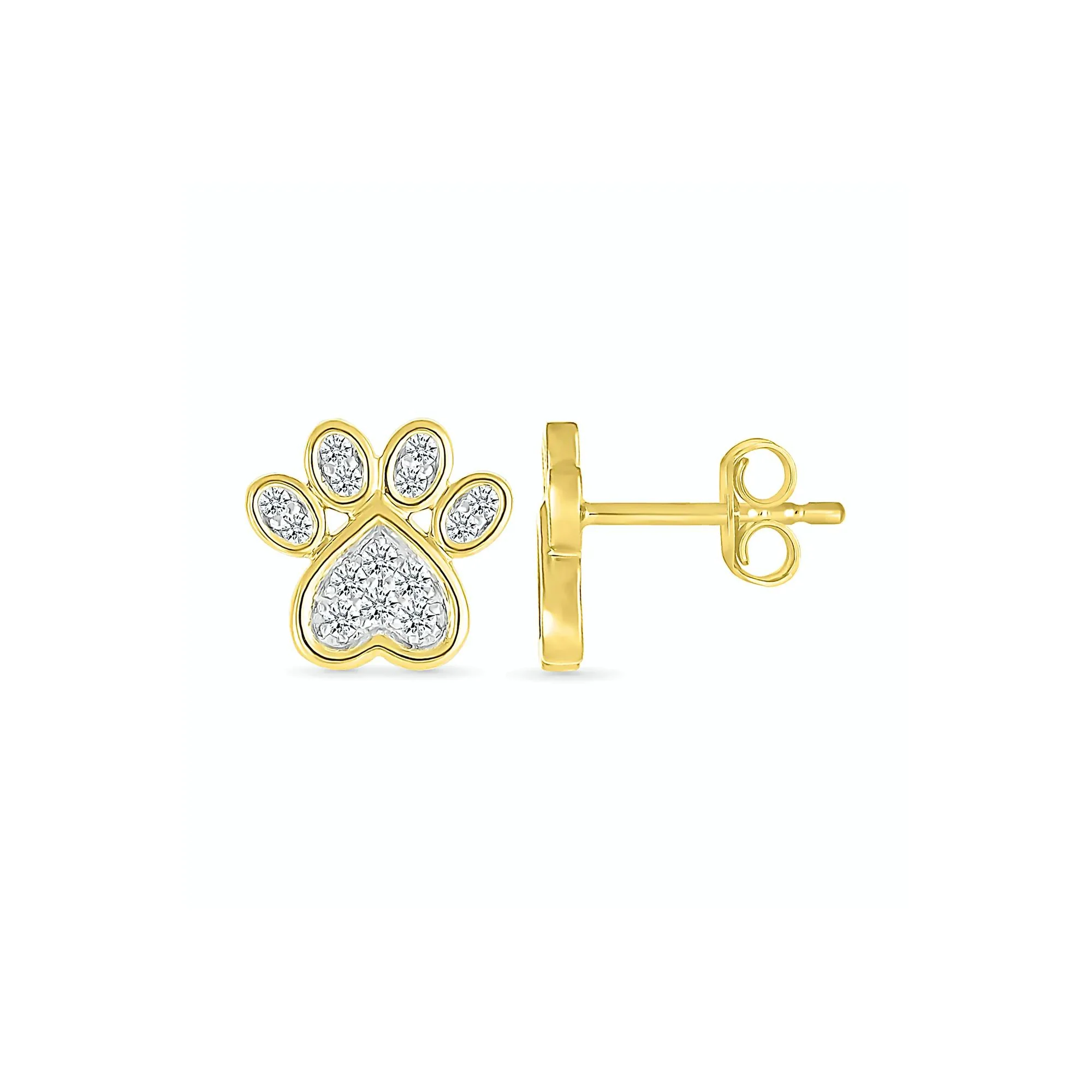 1/5 CT. Tw. Diamond Paw Print Stud Earrings 10K Yellow Gold Size 10.00mm - Image 2