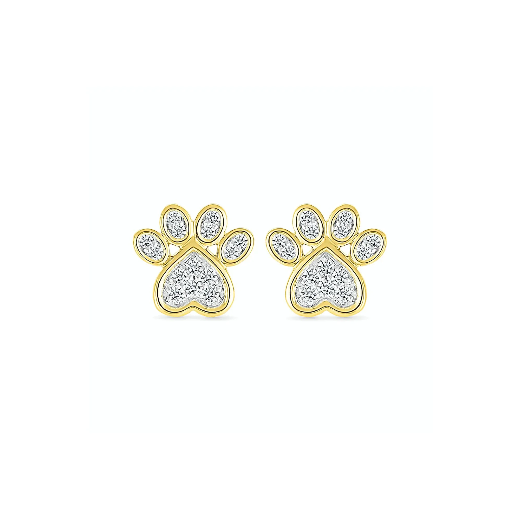 1/5 CT. Tw. Diamond Paw Print Stud Earrings 10K Yellow Gold Size 10.00mm - Image 3