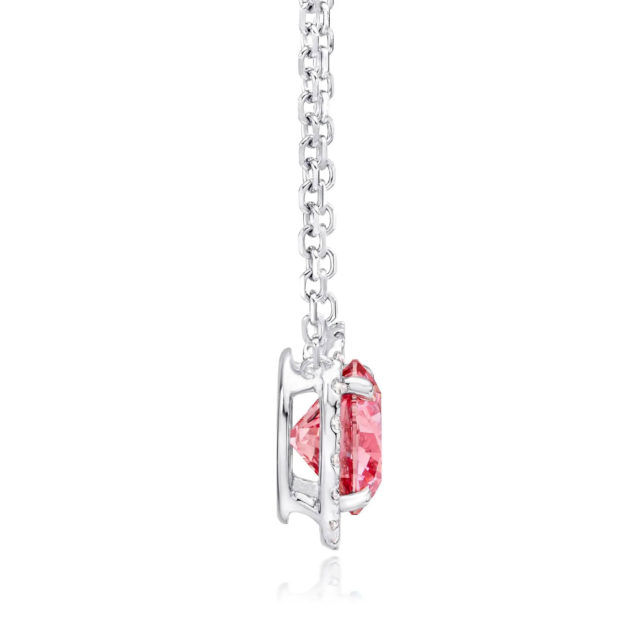 7/8 CT. Tw. Lab Grown Diamond Fancy Pink Halo Pendant Necklace 14K White Gold Size 18" - Image 2