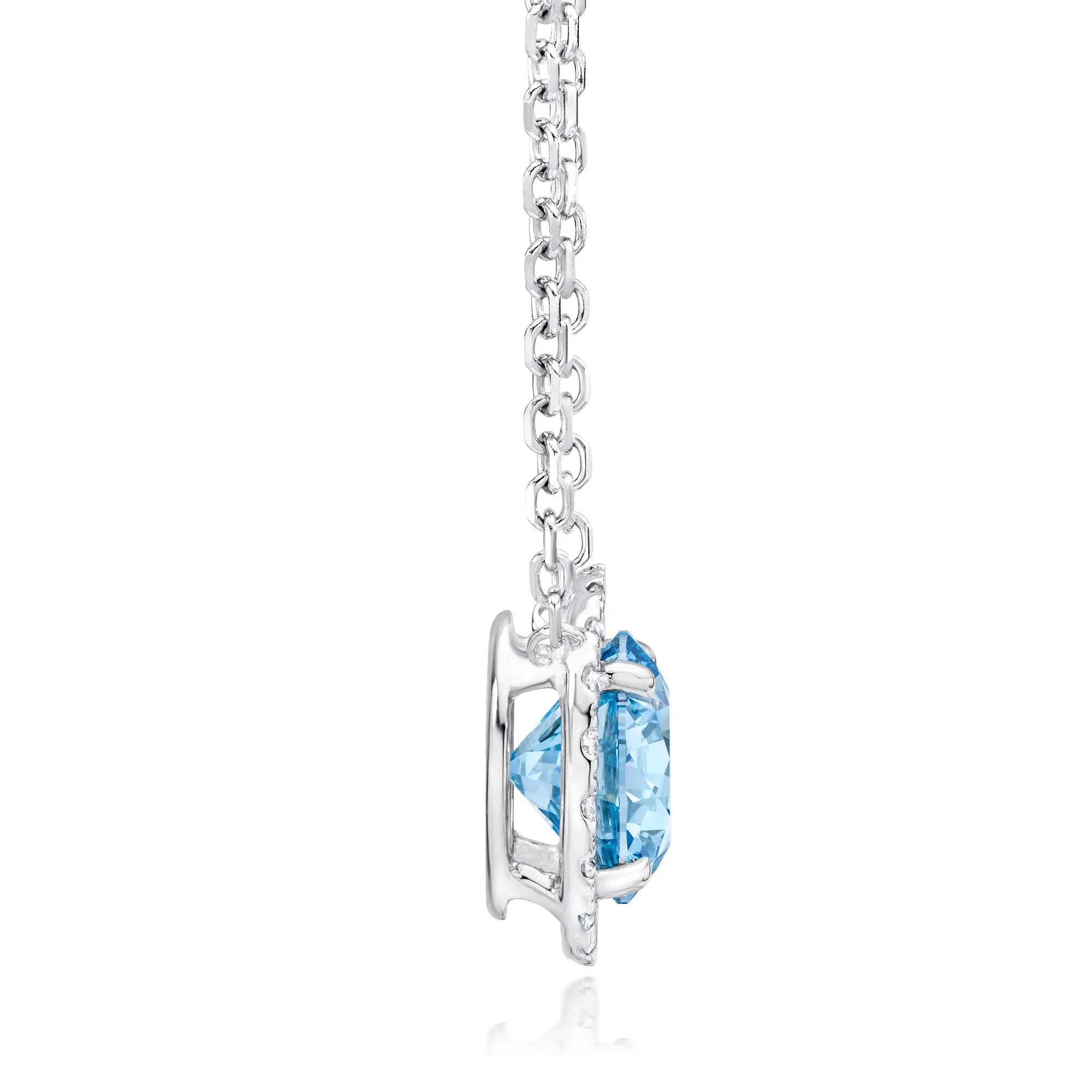 2 1/4 CT. Tw. Lab Grown Diamond Fancy Blue Halo Pendant Necklace 14K White Gold Size 18" - Image 2
