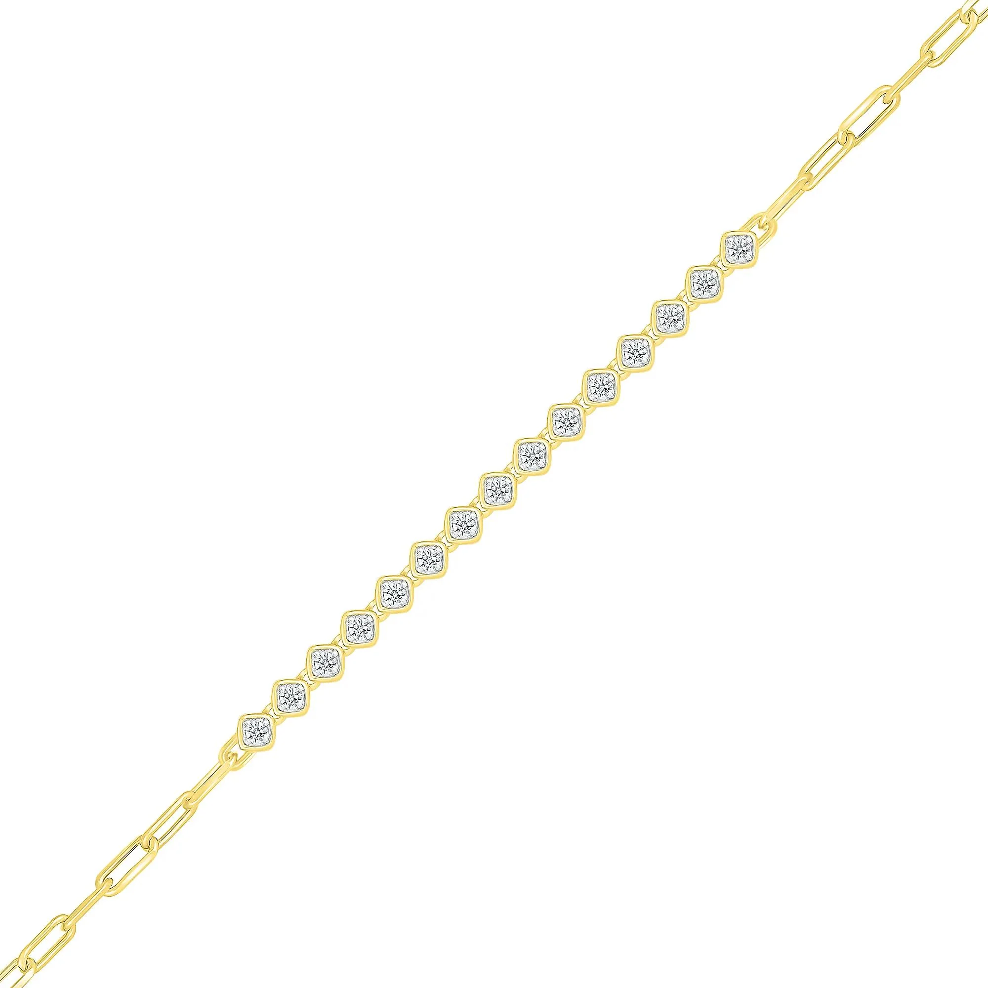 1/4 CT. Tw. Diamond Faux Bezel Paperclip Bracelet 10K Yellow Gold Size 3.50mm - Image 2