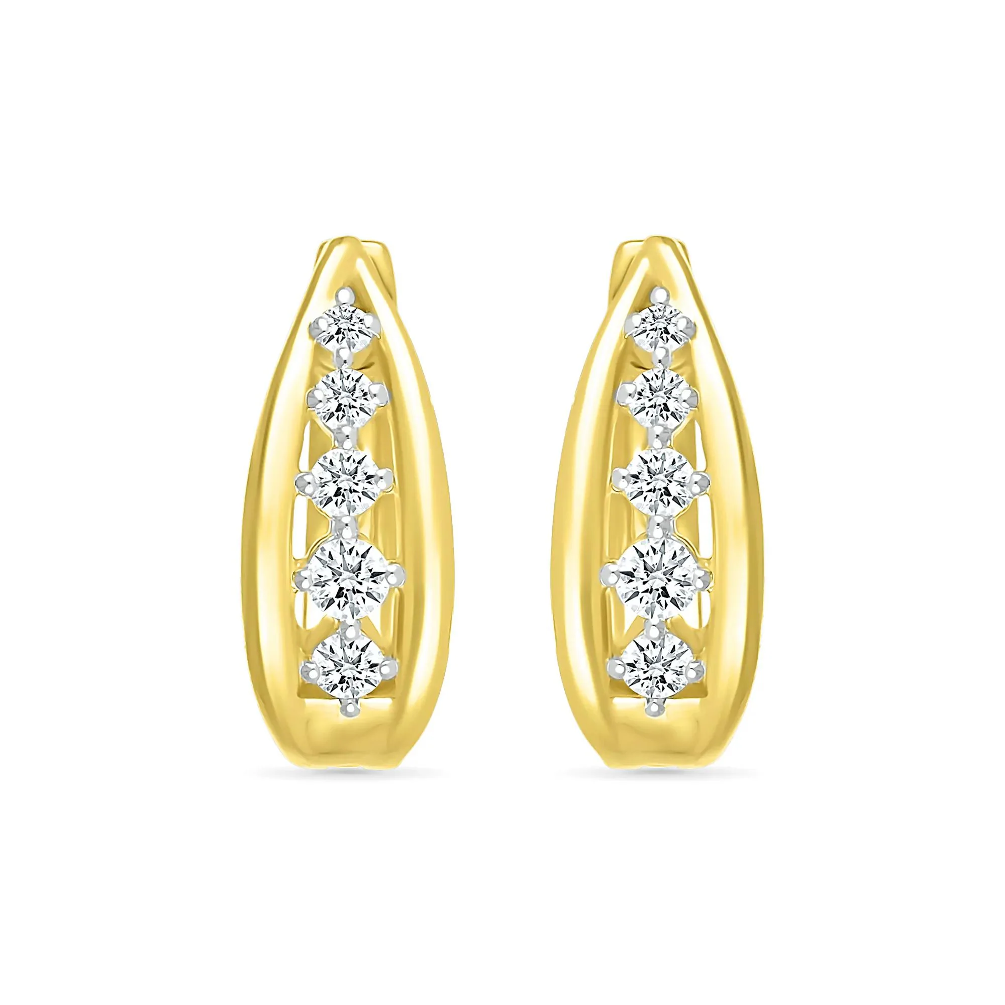1/4 CT. Tw. Diamond Graduated Oval Hoop Earrings 10K Yellow Gold Size 15.00mm - Image 2