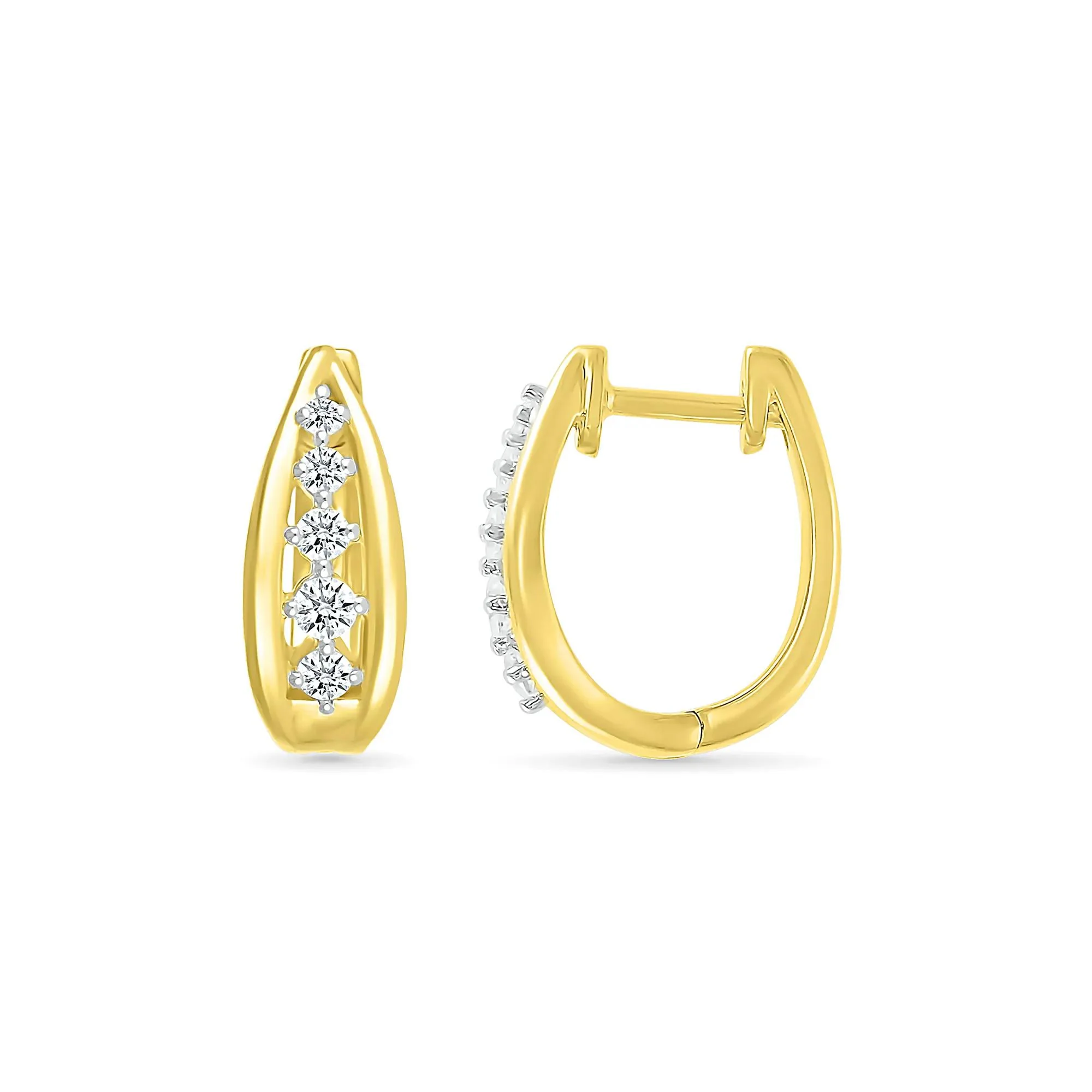 1/4 CT. Tw. Diamond Graduated Oval Hoop Earrings 10K Yellow Gold Size 15.00mm - Image 3