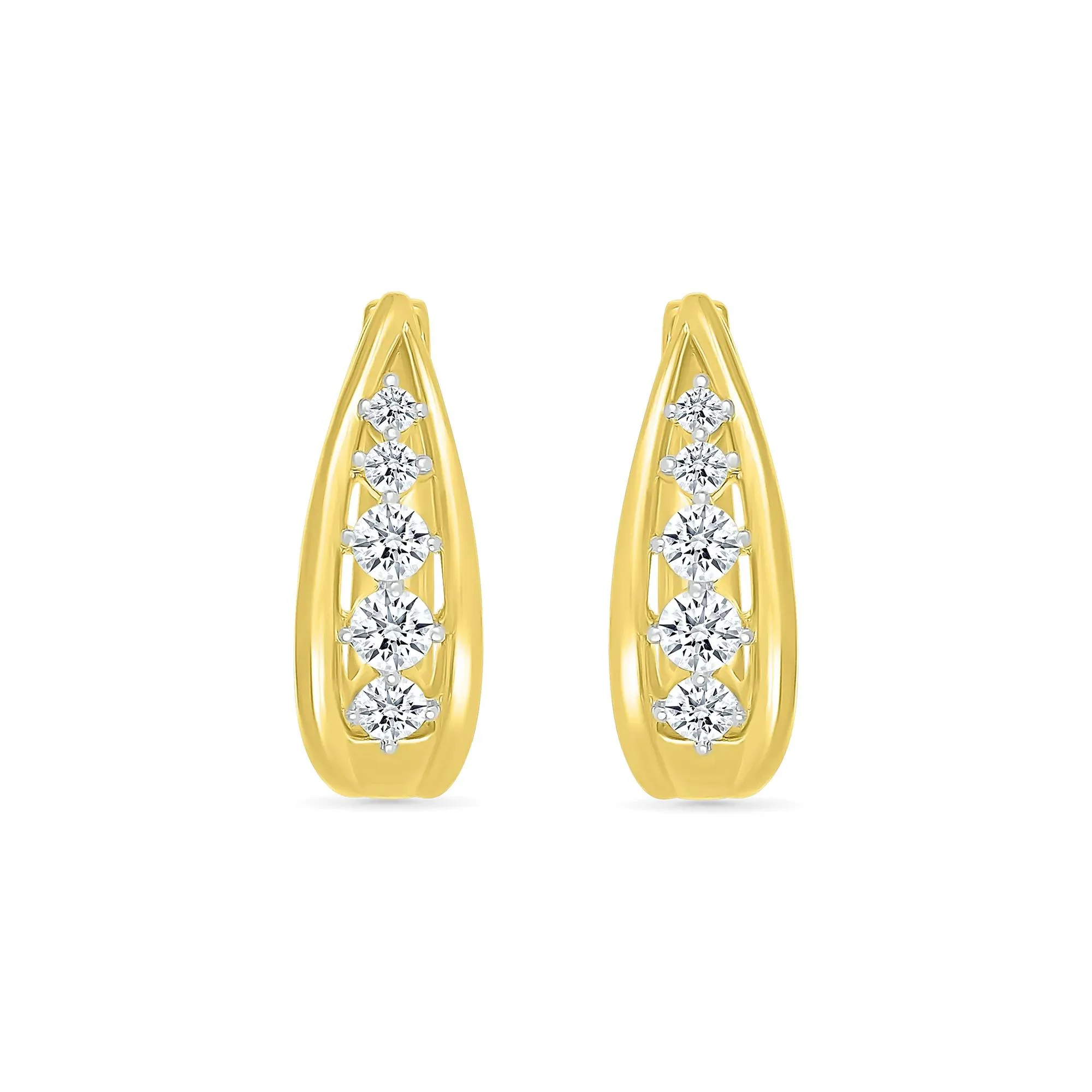 1/2 CT. Tw. Diamond Graduated Oval Hoop Earrings 10K Yellow Gold Size 19.00mm - Image 2