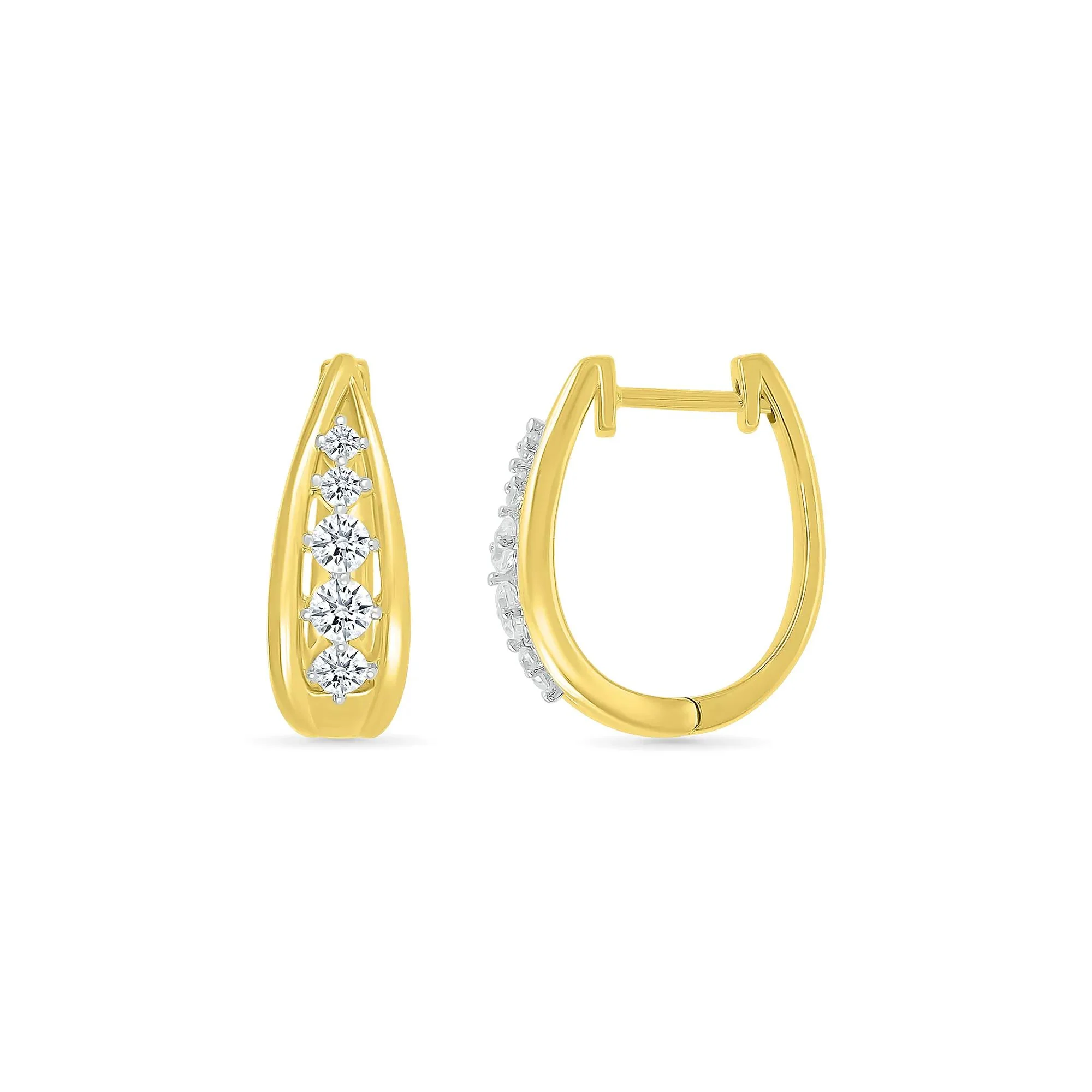 1/2 CT. Tw. Diamond Graduated Oval Hoop Earrings 10K Yellow Gold Size 19.00mm - Image 3