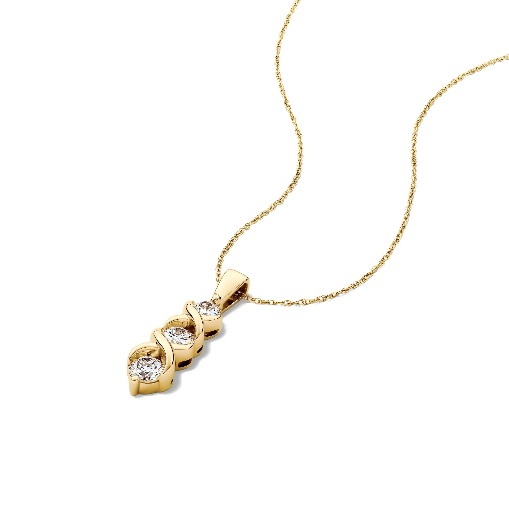 Lab Grown Diamond Three-Stone Pendant Necklace 14K Gold Yellow Size 18" - Image 4