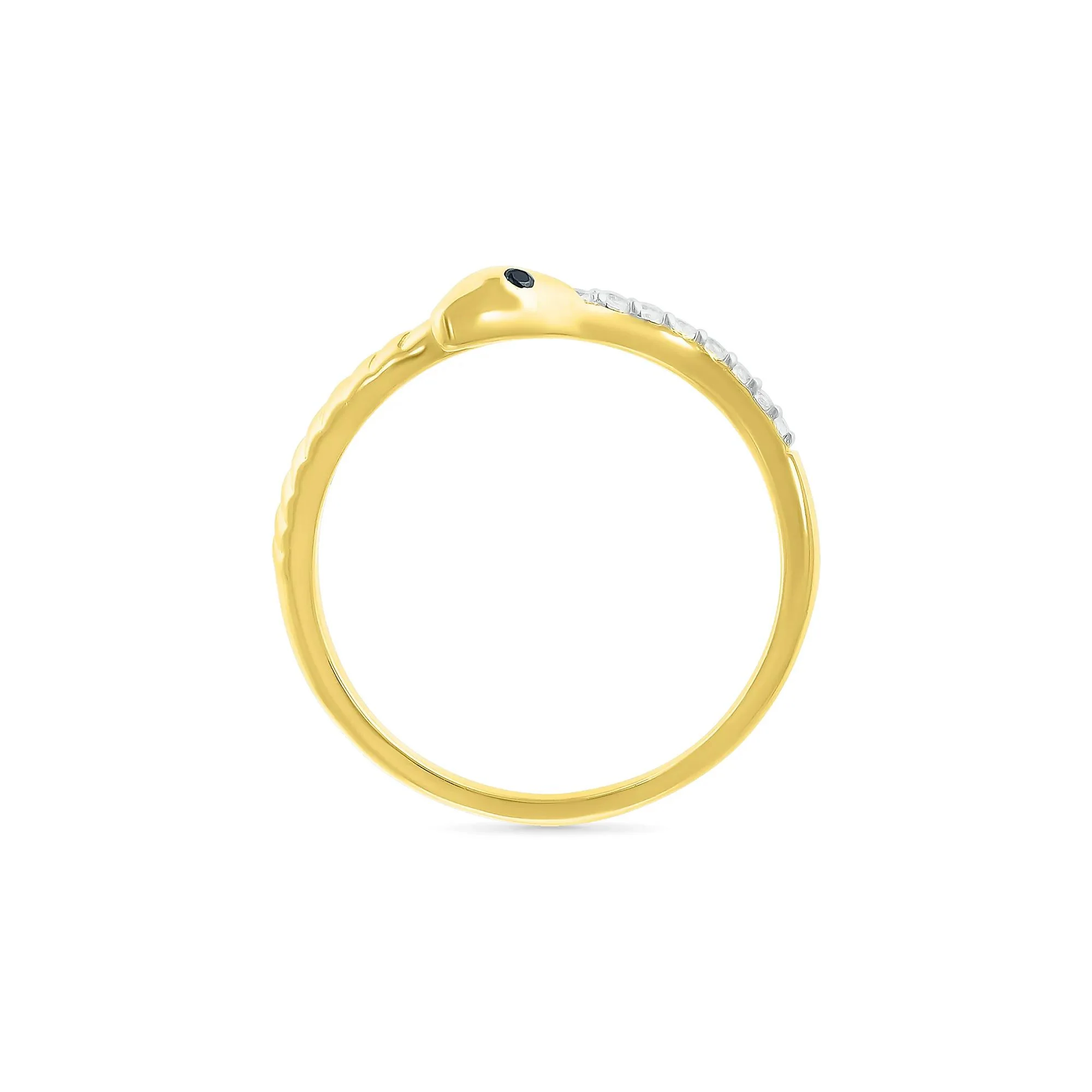 Black and White Diamond Accent Snake Ring 10K Yellow Gold Size 5.5 - Image 2