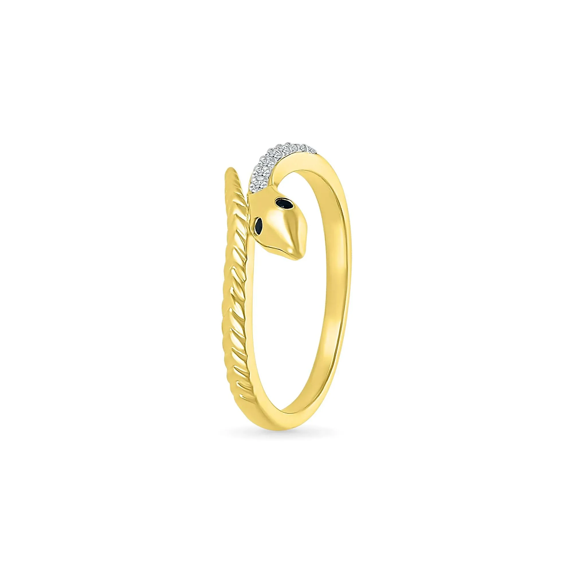 Black and White Diamond Accent Snake Ring 10K Yellow Gold Size 5.5 - Image 5