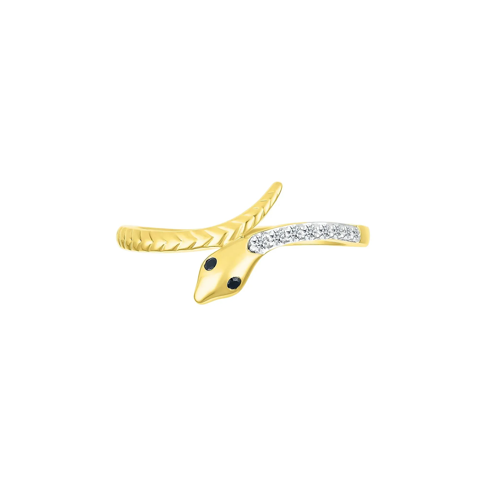 Black and White Diamond Accent Snake Ring 10K Yellow Gold Size 8 - Image 4