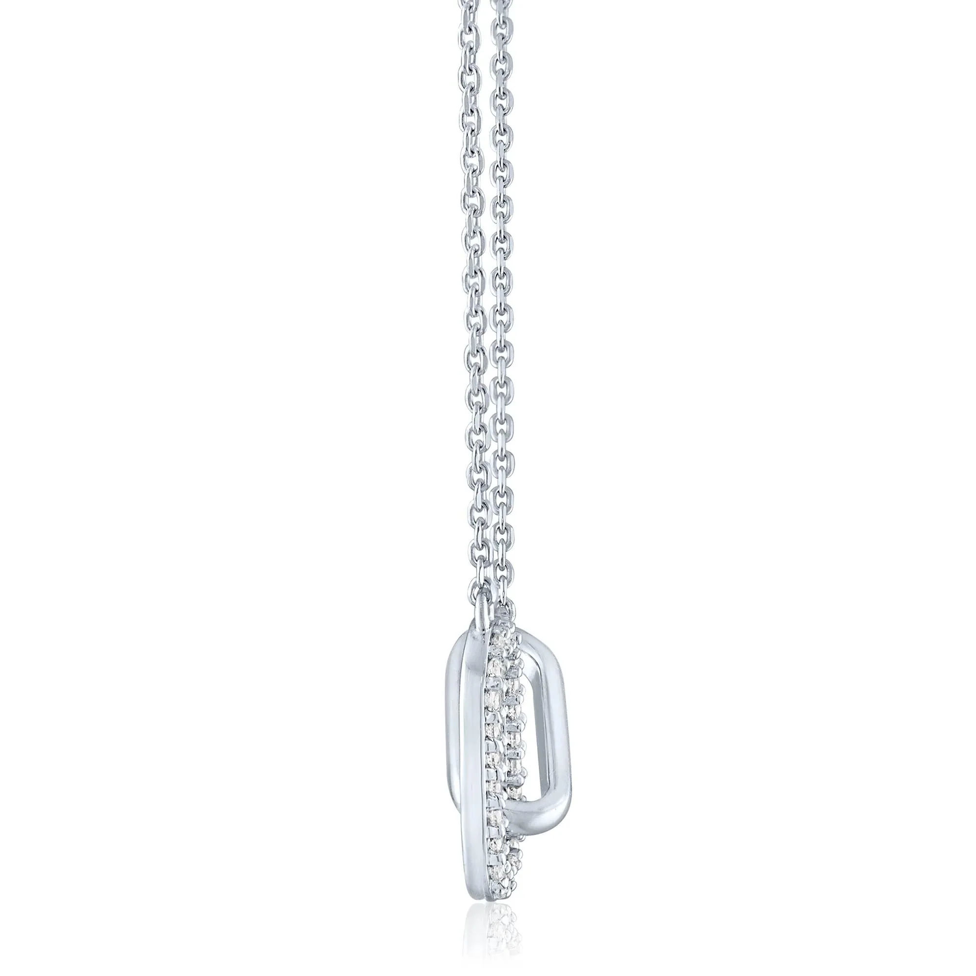Diamon Accent Paperclip Connection Pendant Necklace .925 Sterling Silver White Size 18" - Image 2