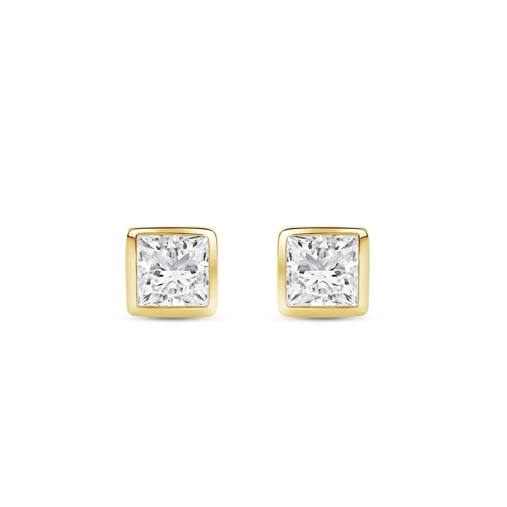 1/4 CT. Tw. Lab Grown Diamond Princess-Cut Bezel-Set Solitaire Stud Earrings 14K Yellow Gold Size 3.50mm - Image 2