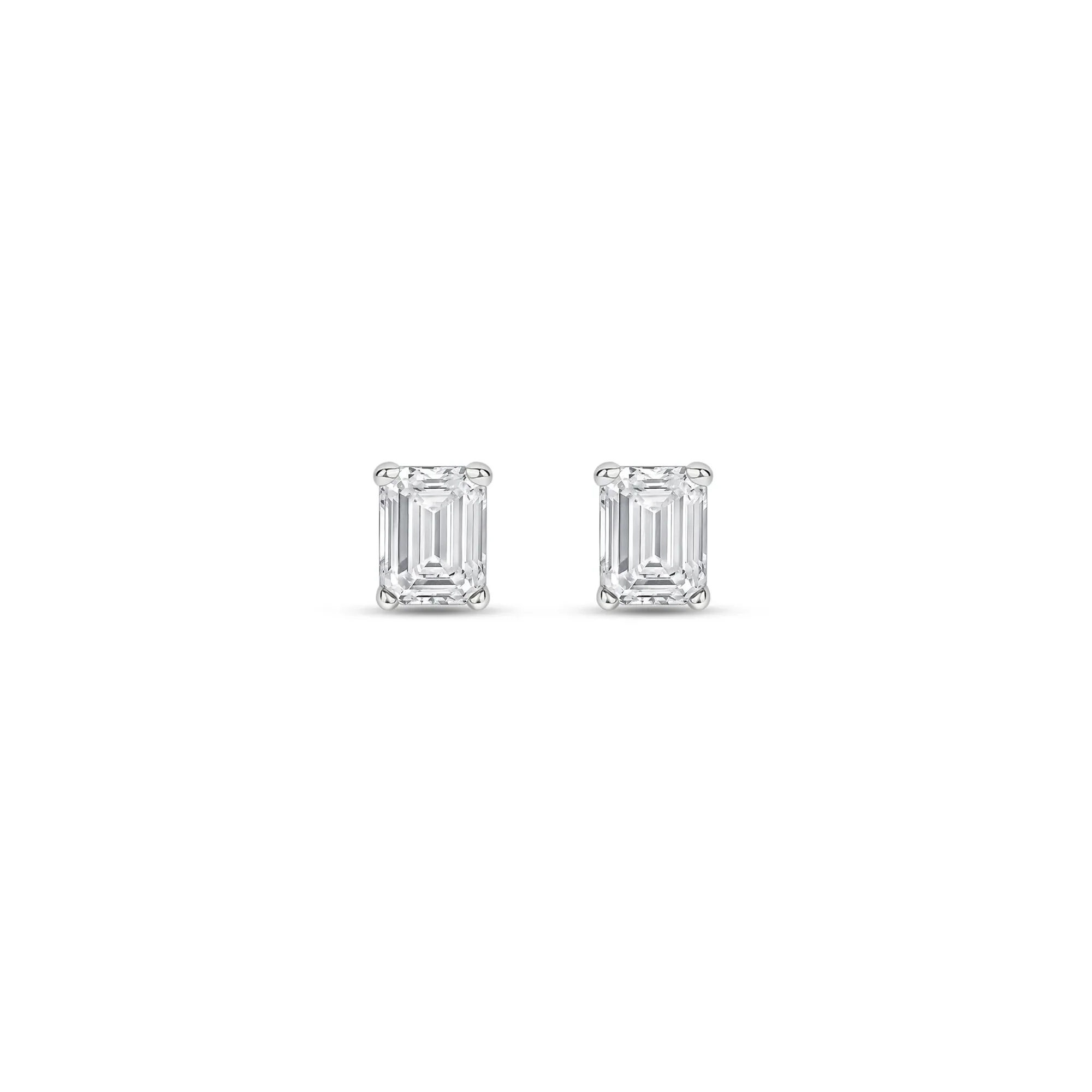 1/4 CT. Tw. Lab Grown Diamond Emerald-Cut Solitaire Stud Earrings 14K White Gold Size 3.80mm - Image 2