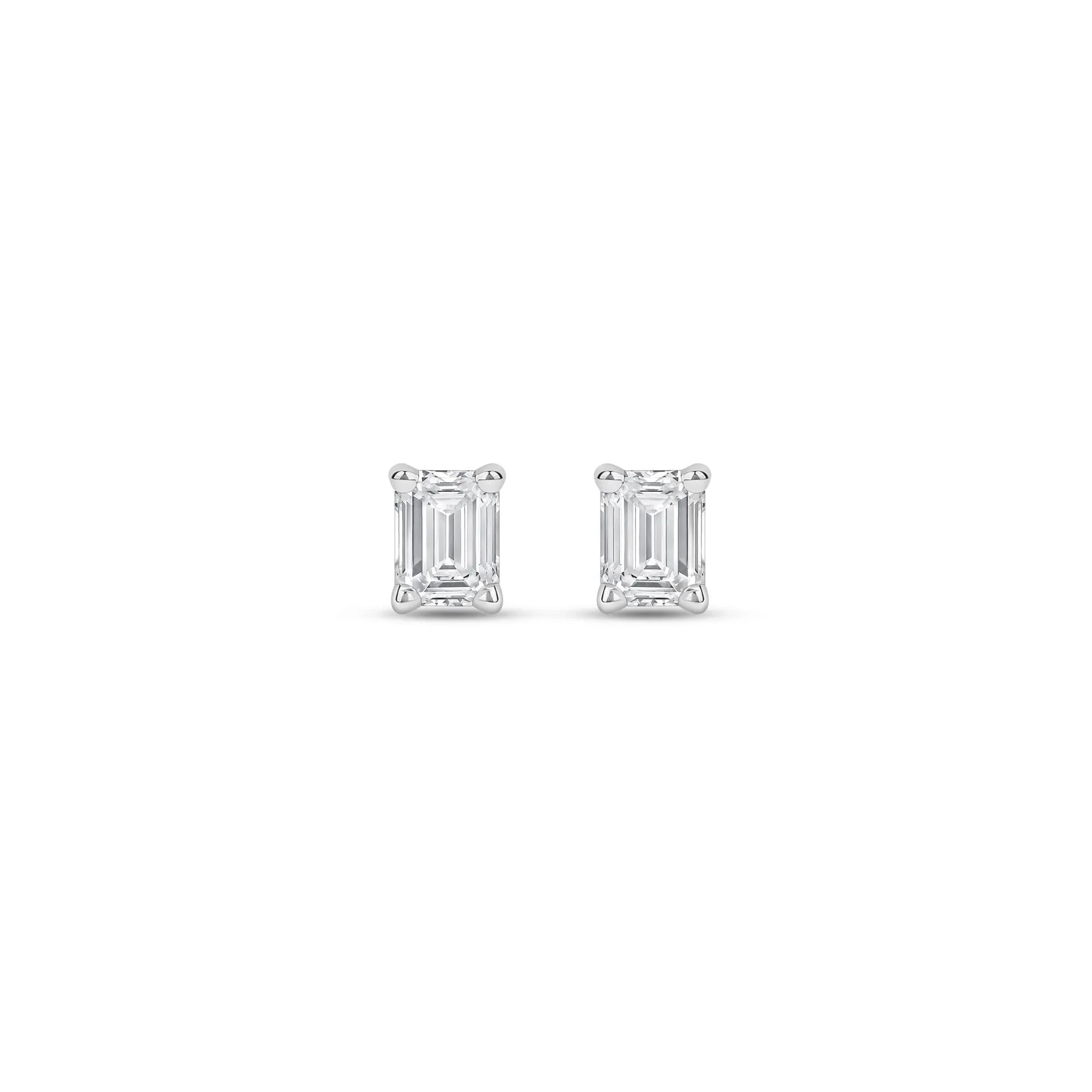 1/3 CT. Tw. Lab Grown Diamond Emerald-Cut Solitaire Stud Earrings 14K White Gold Size 4.20mm - Image 2