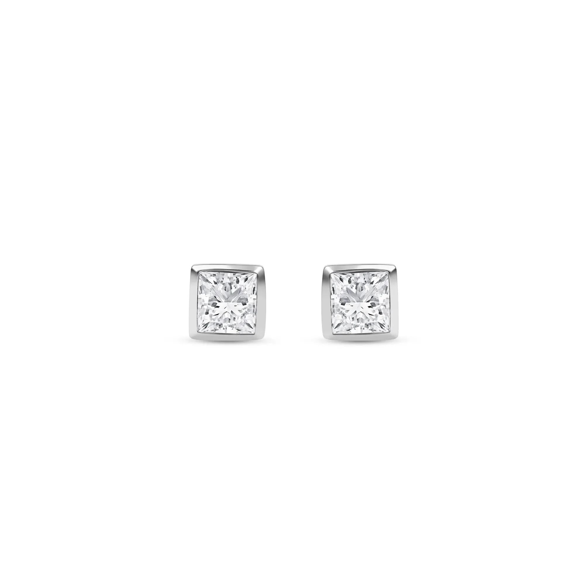1/3 CT. Tw. Lab Grown Diamond Princess-Cut Bezel-Set Solitaire Stud Earrings 14K White Gold Size 4.00mm - Image 2