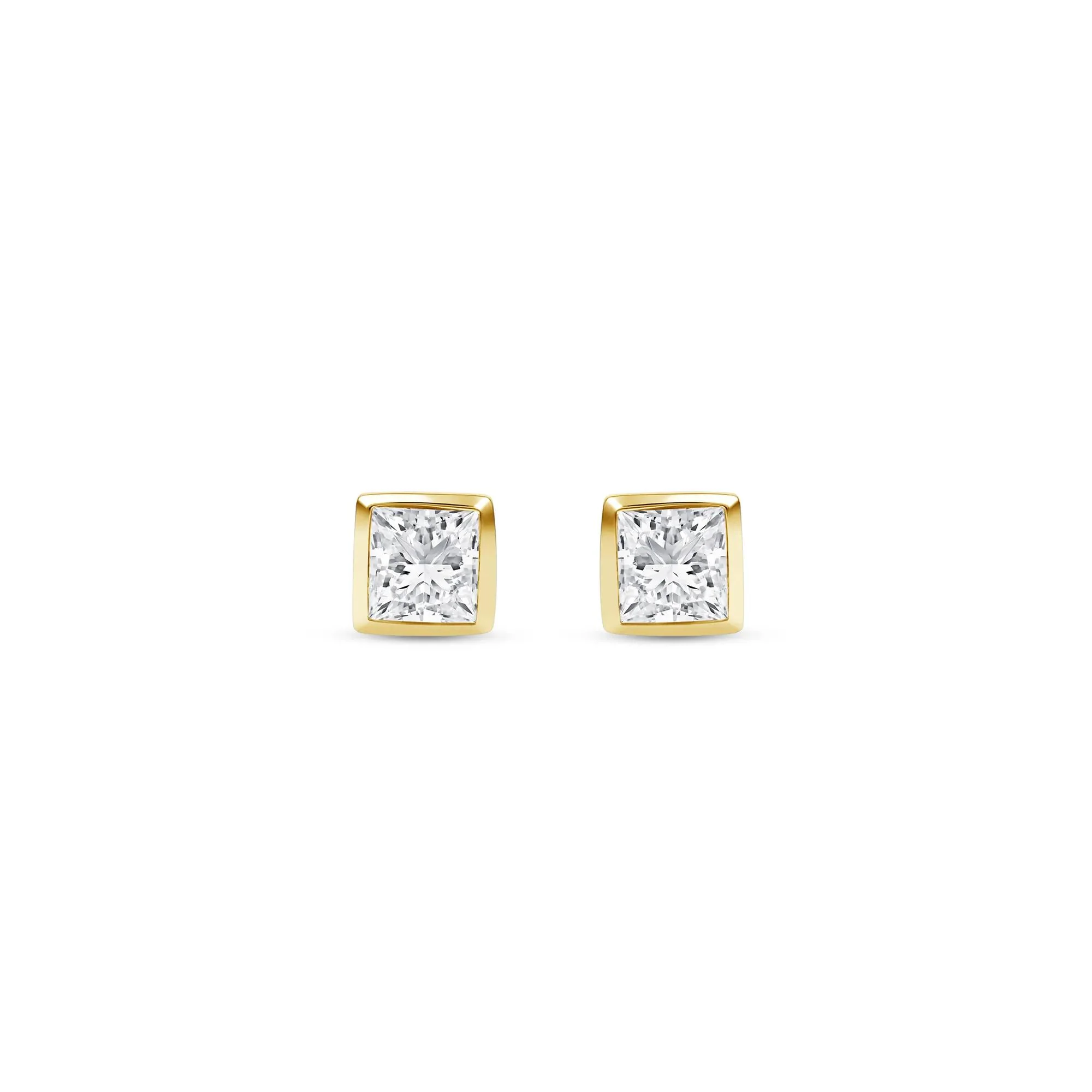 1/3 CT. Tw. Lab Grown Diamond Princess-Cut Bezel-Set Solitaire Stud Earrings 14K Yellow Gold Size 4.00mm - Image 2