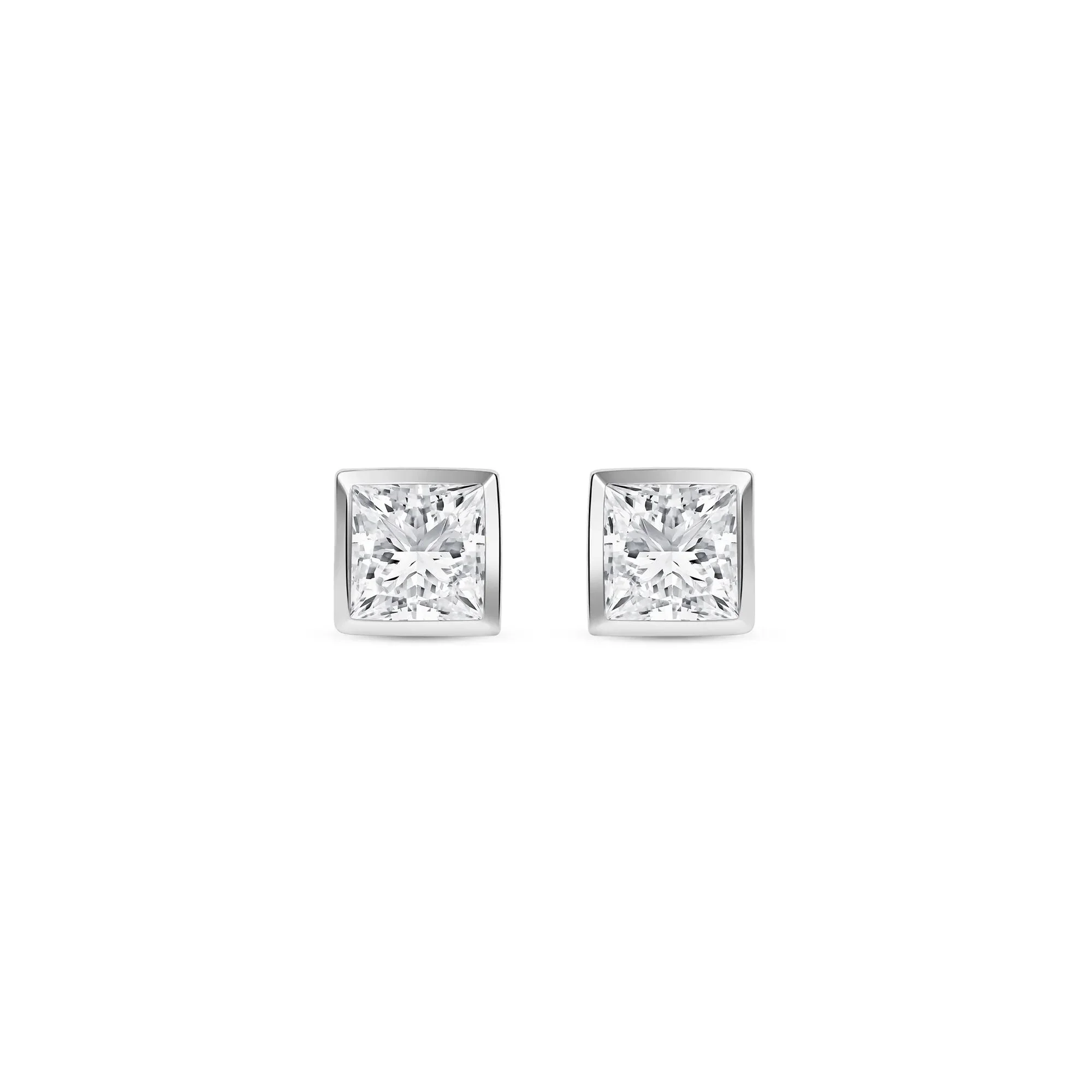 1/2 CT. Tw. Lab Grown Diamond Princess-Cut Bezel-Set Solitaire Stud Earrings 14K White Gold Size 4.50mm - Image 2