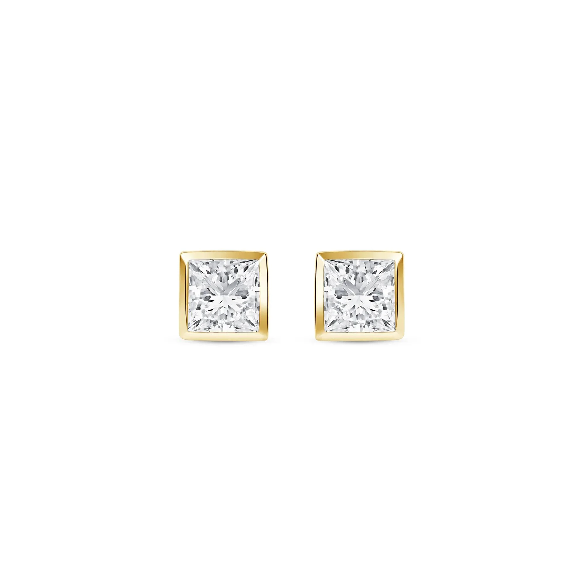 1/2 CT. Tw. Lab Grown Diamond Princess-Cut Bezel-Set Solitaire Stud Earrings 14K Yellow Gold Size 4.50mm - Image 2