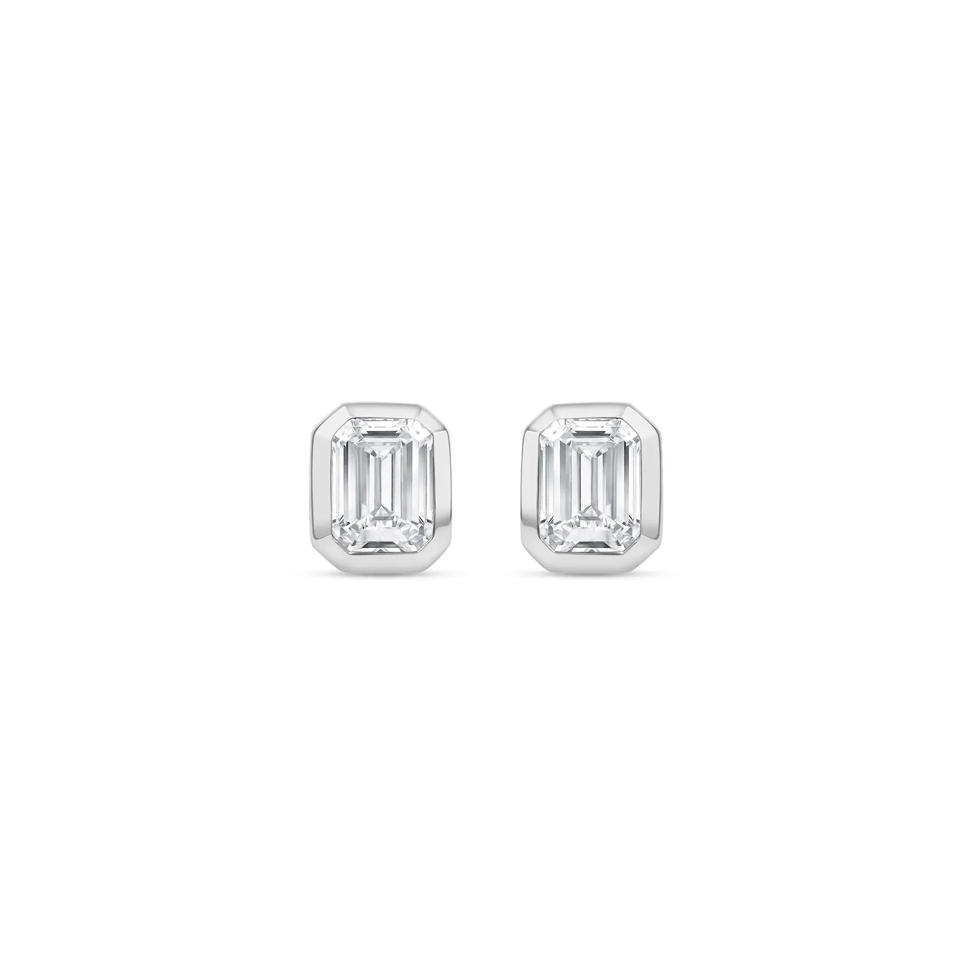 1/4 CT. Tw. Lab Grown Diamond Emerald-Cut Bezel-Set Solitaire Stud Earrings 14K White Gold Size 4.20mm - Image 2