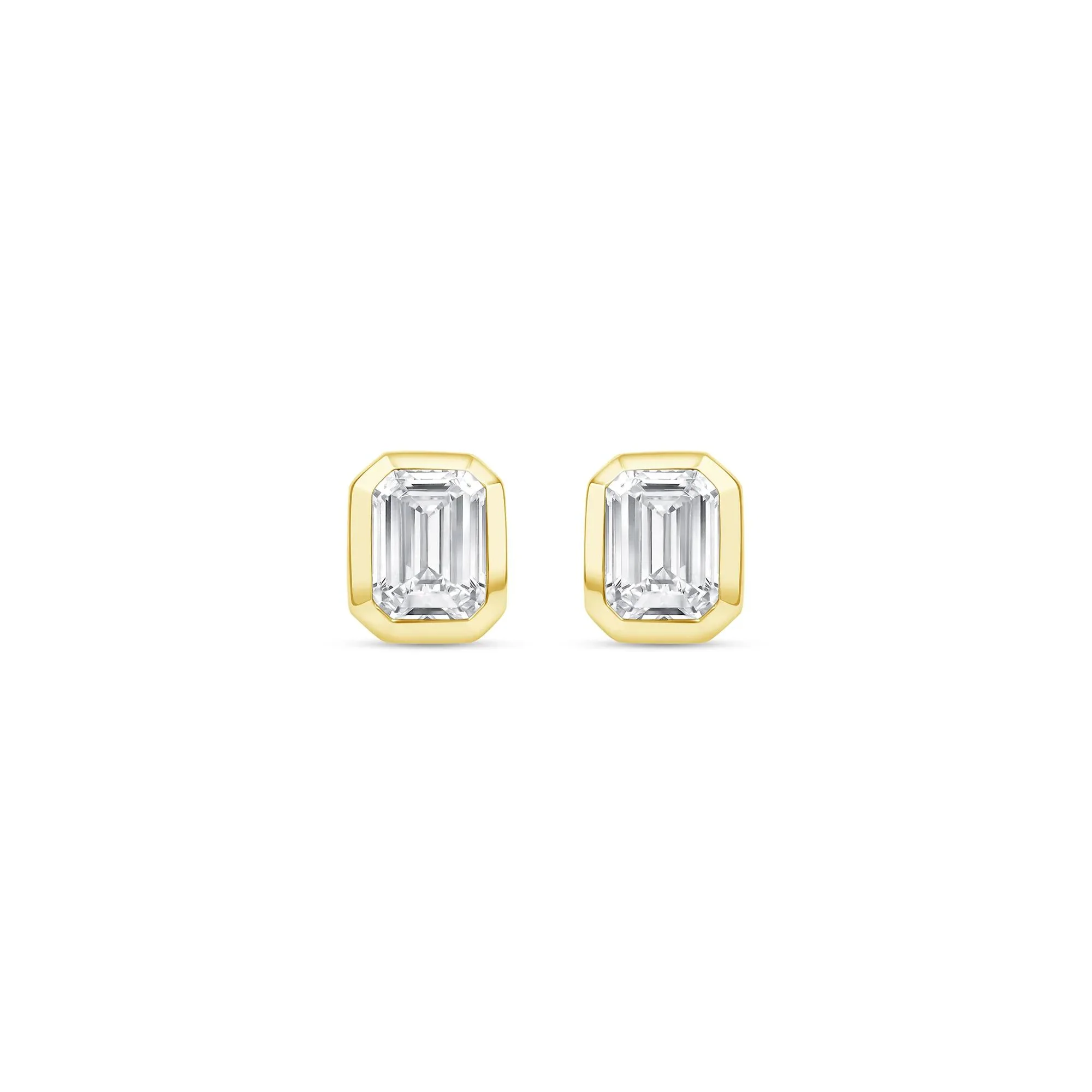 1/4 CT. Tw. Lab Grown Diamond Emerald-Cut Bezel-Set Solitaire Stud Earrings 14K Yellow Gold Size 4.20mm - Image 2