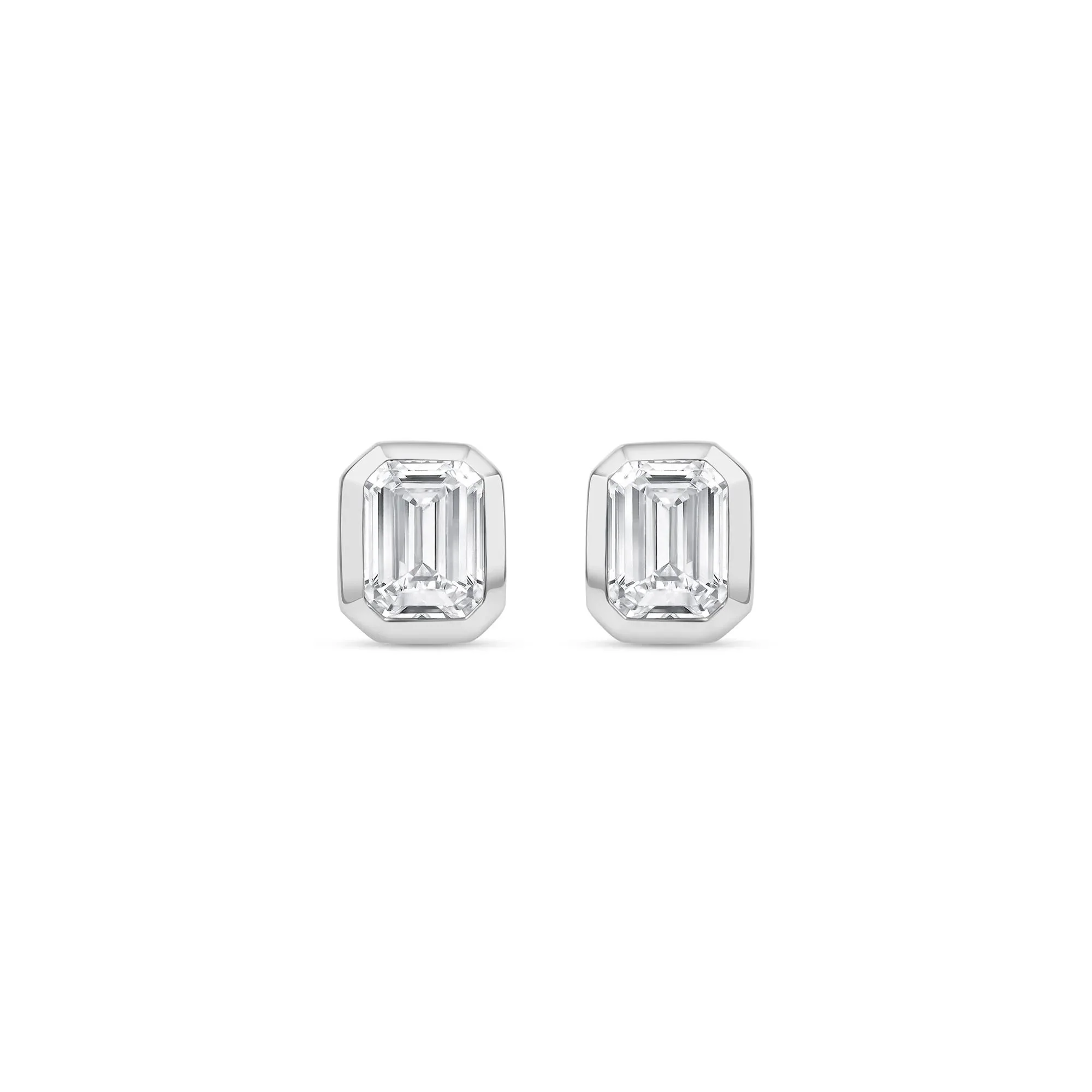1/3 CT. Tw. Lab Grown Diamond Emerald-Cut Bezel-Set Solitaire Stud Earrings 14K White Gold Size 4.50mm - Image 2